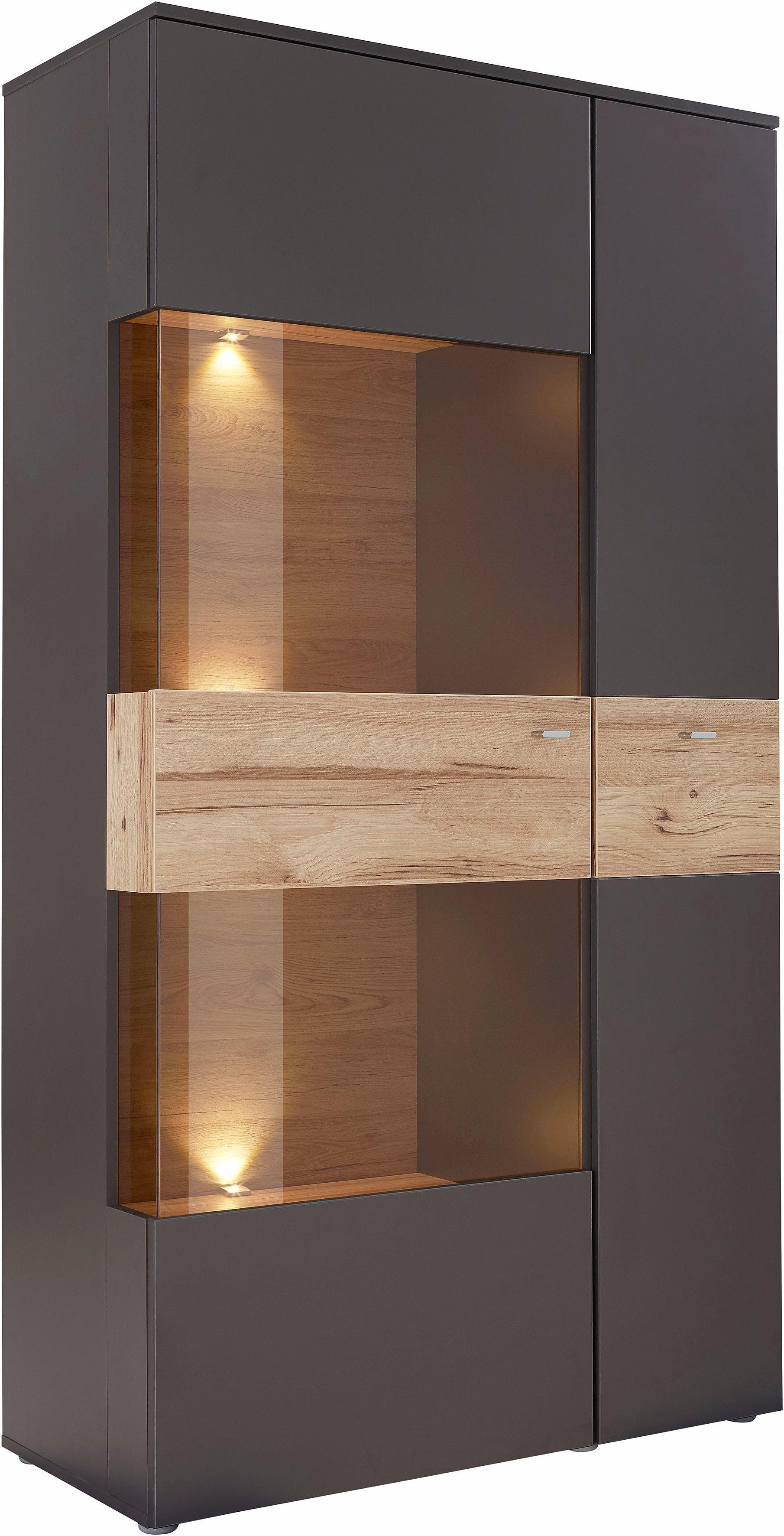FORTE Vitrinekast Como Highboard, LED verlichting, planken, glazen deur, soft close