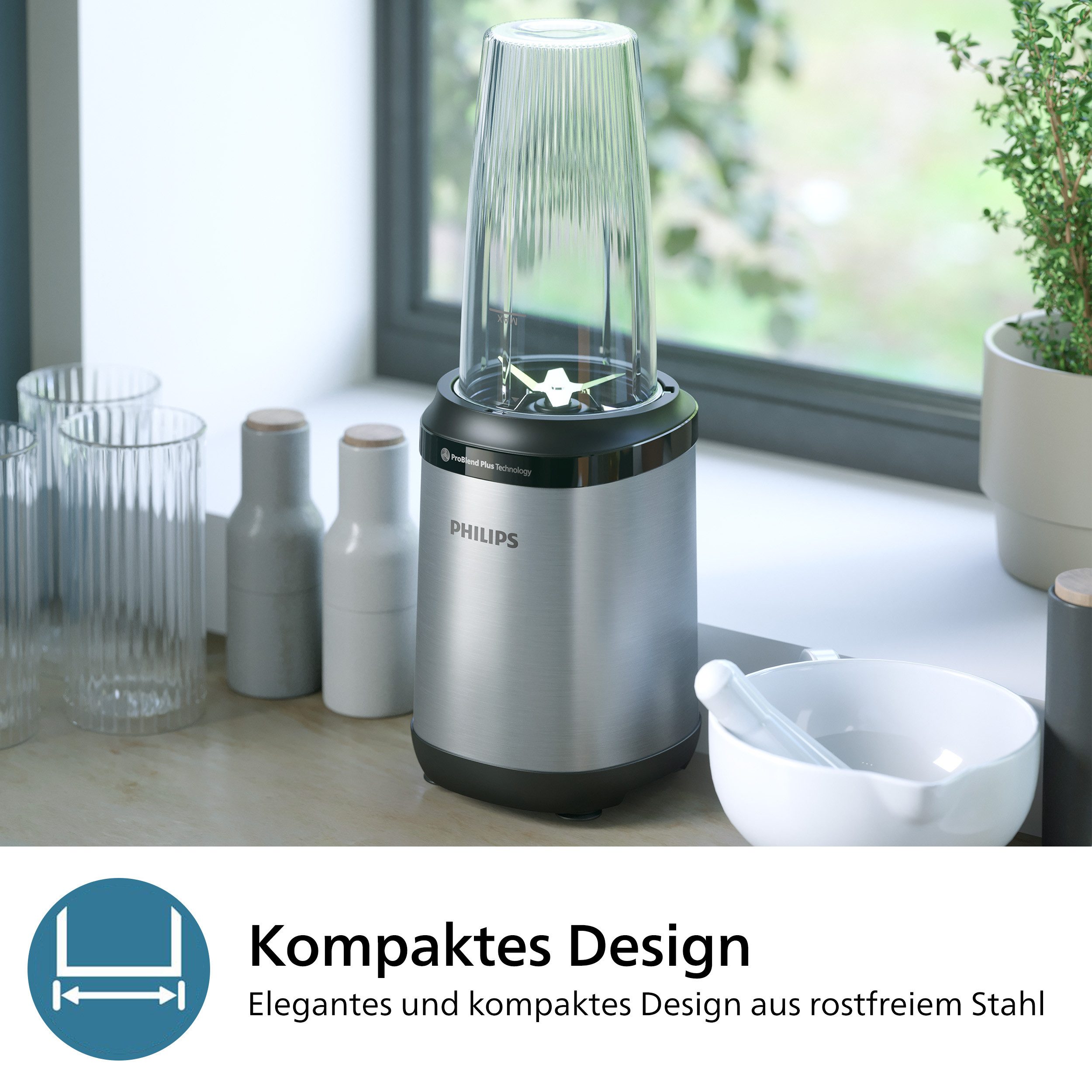 Philips Blender HR2764/00 5000 Series, met ProBlend Plus-technologie 700ml tritan beker, compact ontwerp, roestvrij staal/zwart