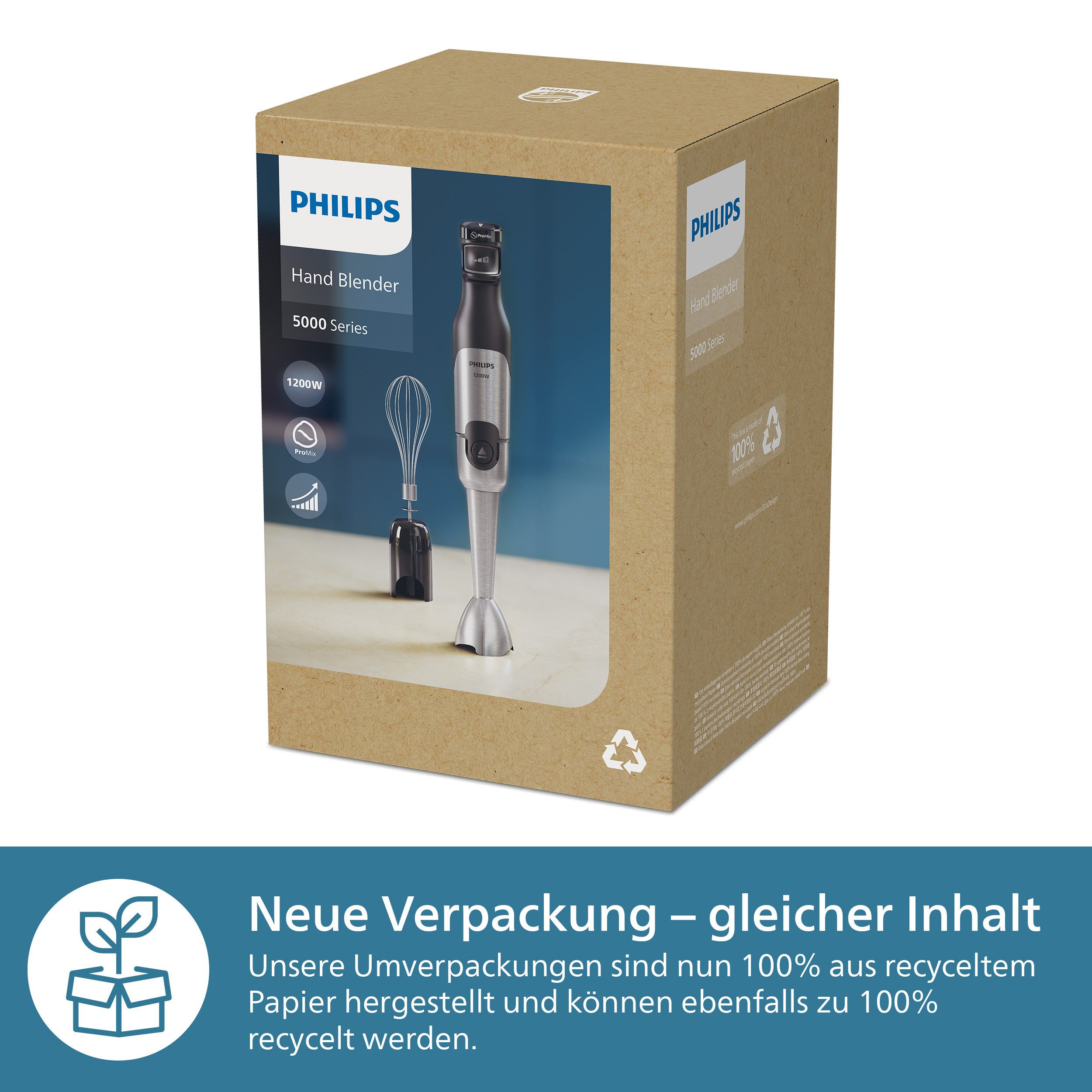 Philips Staafmixer HR2682/00 5000 Series, met ProMix-technologie Beker en garde-opzetstuk, roestvrij staal/zwart