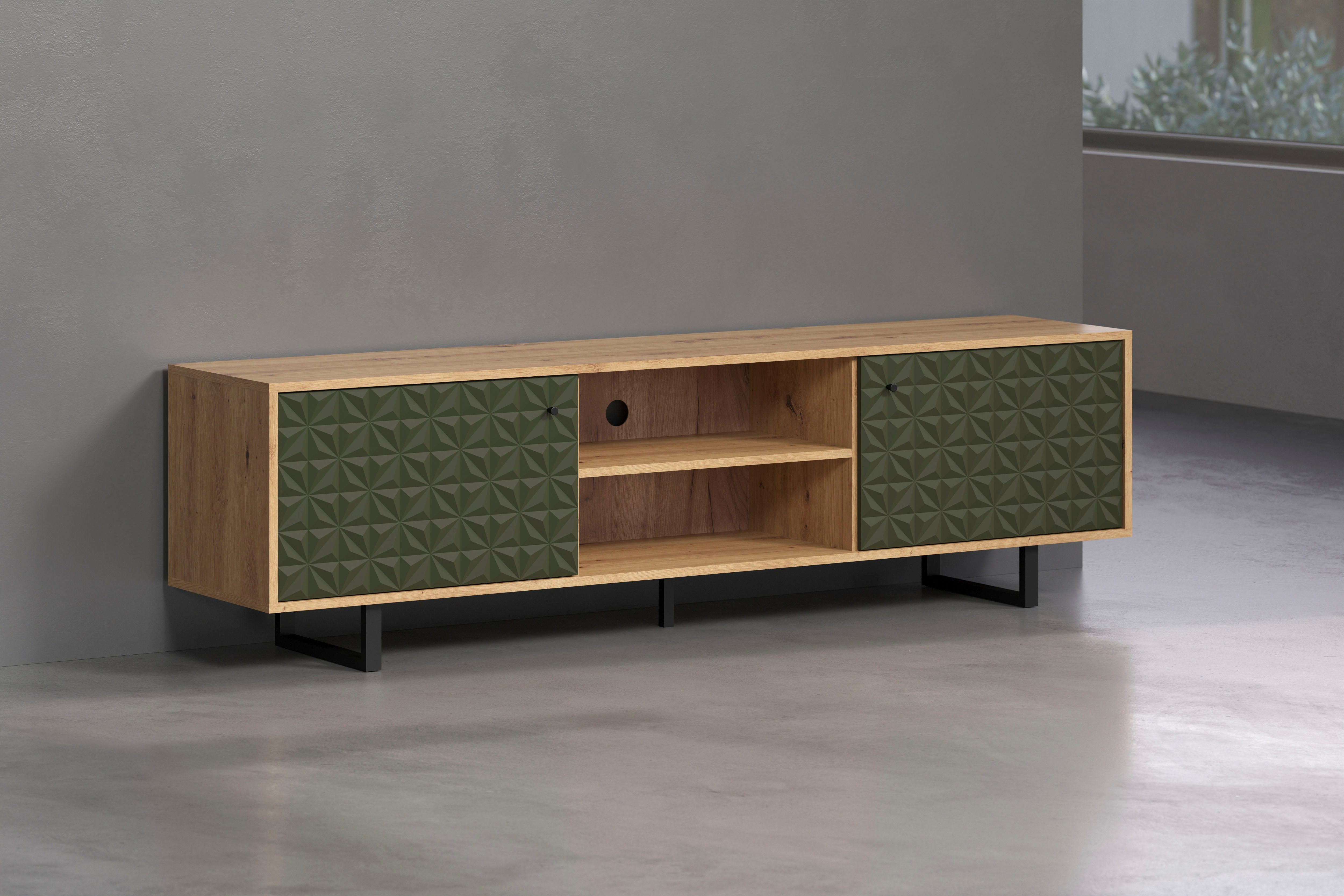 Places of Style Tv-meubel Ferretti TV-tafel met bijzondere frezing - poten en grepen van metaal
