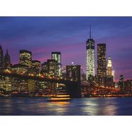 home affaire print op glas brooklyn bridge, east river en manhattan in de nacht, new york city 80-60 cm paars