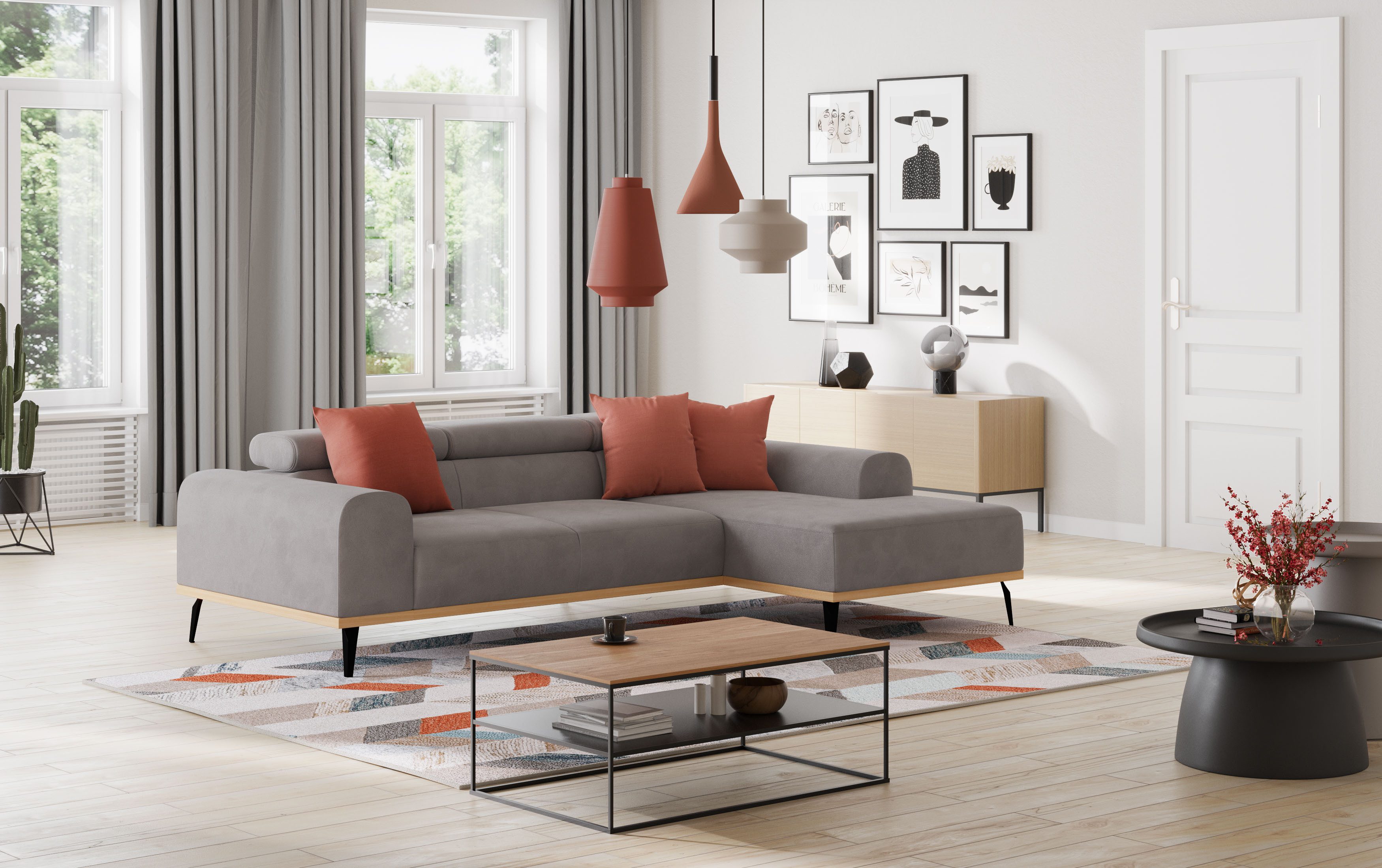 Places of Style Hoekbank Carlo L-vorm met hoofdeinde-verstelling & houten frame-look, optionele relaxfunctie