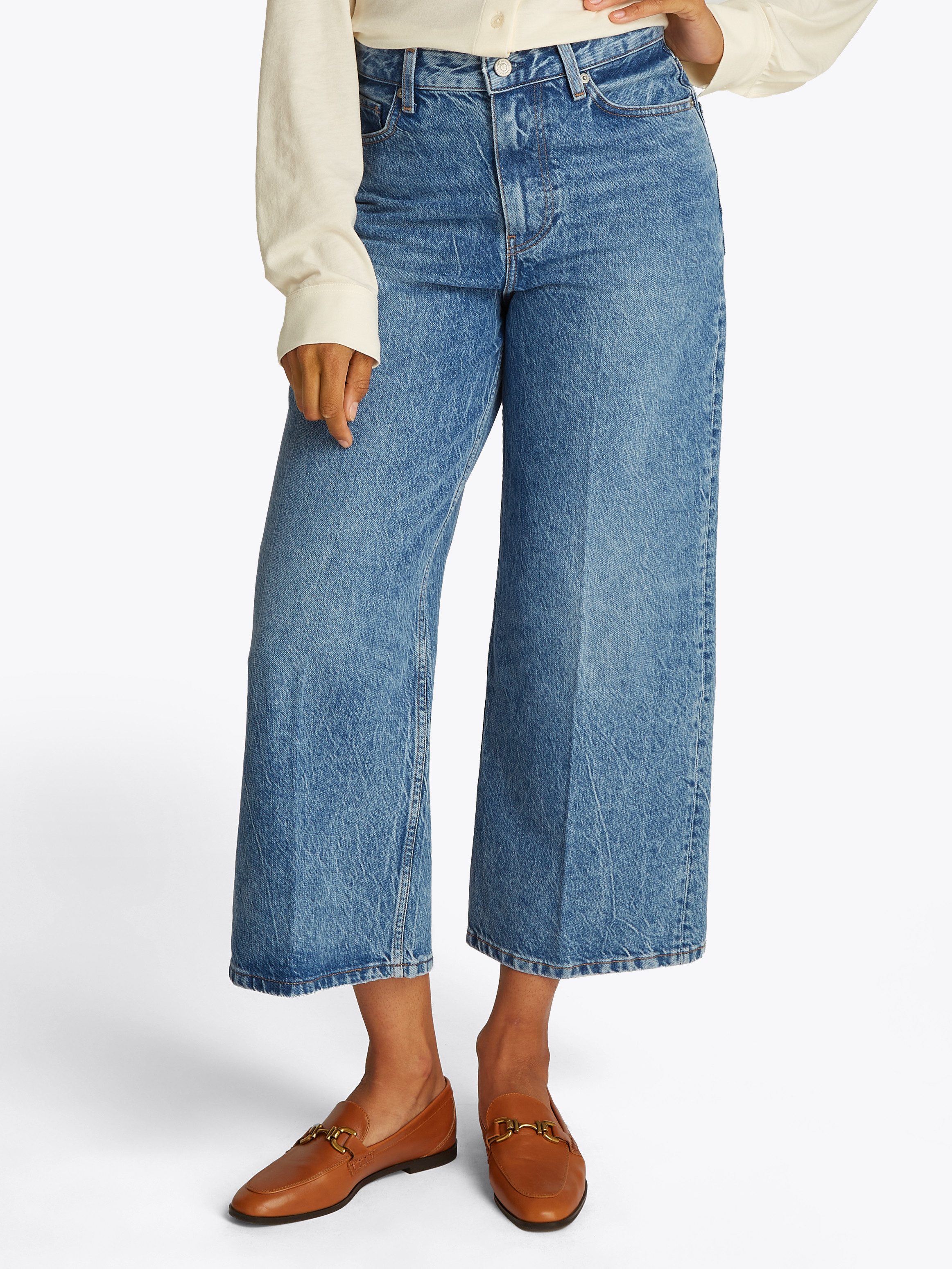 Tommy Hilfiger Wijde jeans WIDE LEG HW LOU met logo-badge, met nagels, met persplooien