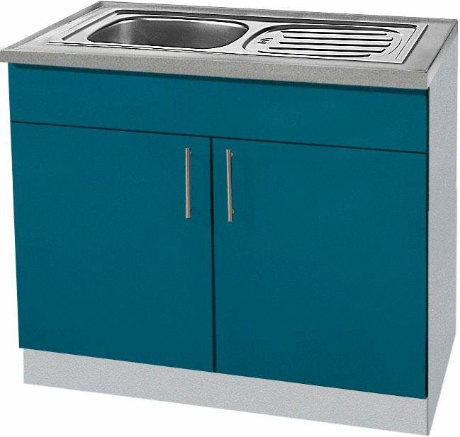 wiho Küchen Gootsteenkast Kiel 100 cm breed gootsteenkasten blauw