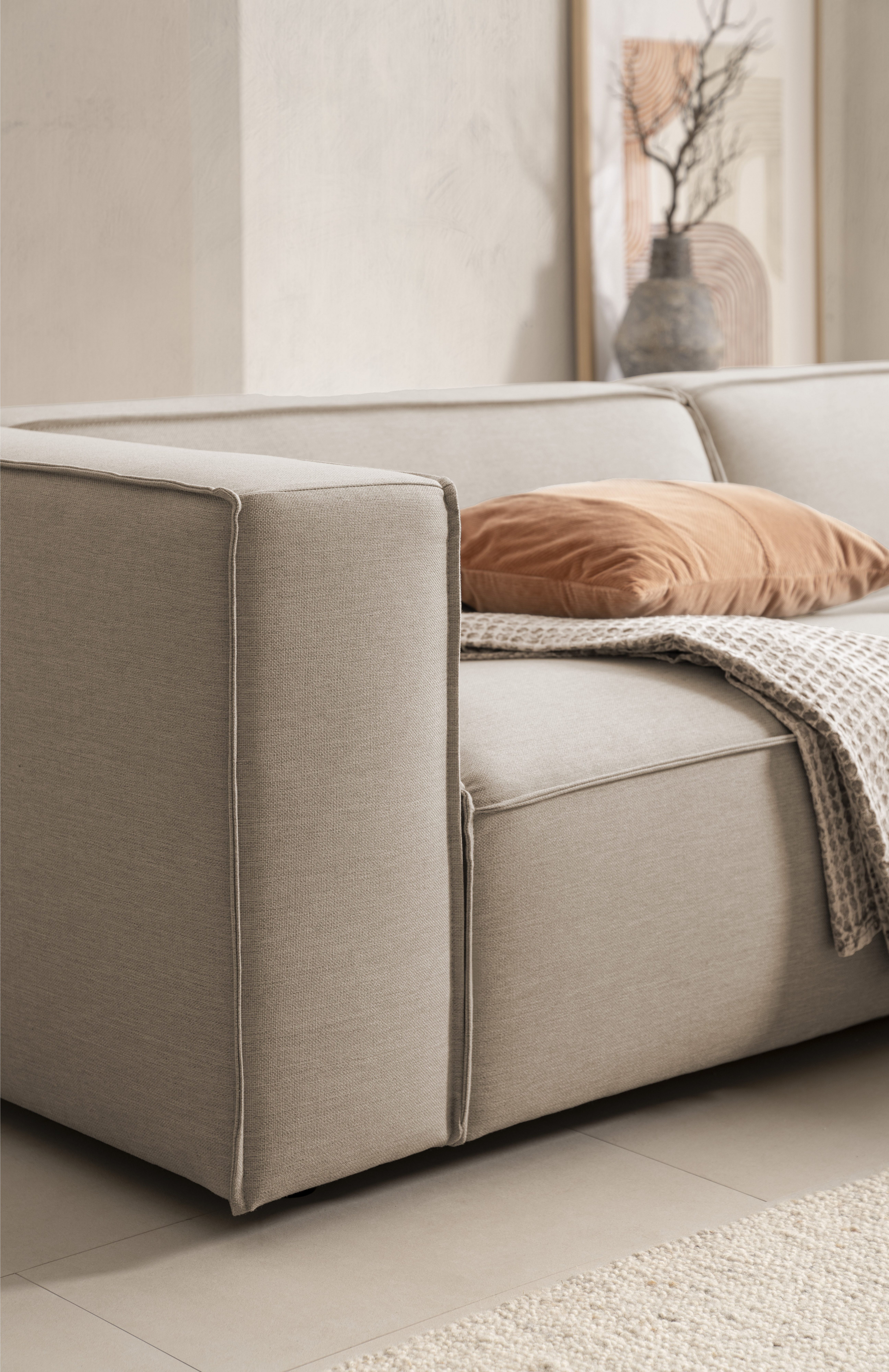 LeGer Home by Lena Gercke Hoekbank PIARA met biesnaad in cord of linnenlook, moderne bank in L-vorm keuze ottomaan rechts/links, zwarte voeten, comfortabel zitcomfort