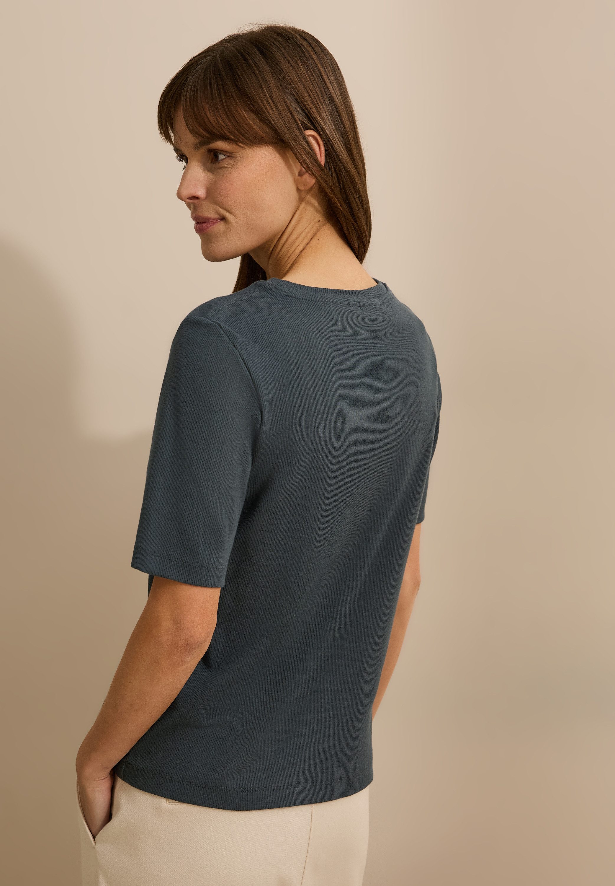 Cecil T-shirt met fijne ribstructuur