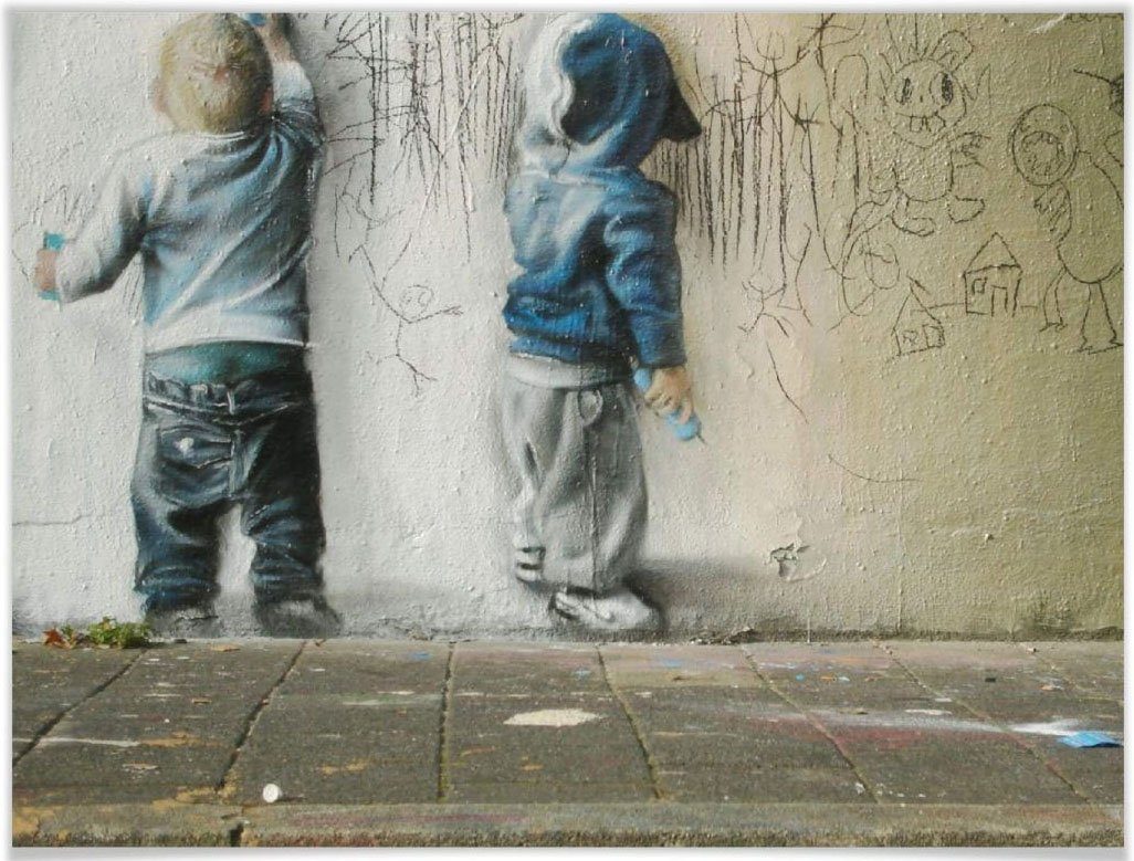 Wall-Art Poster Graffiti afbeelding Boys drawing Poster, artprint, wandposter (1 stuk)