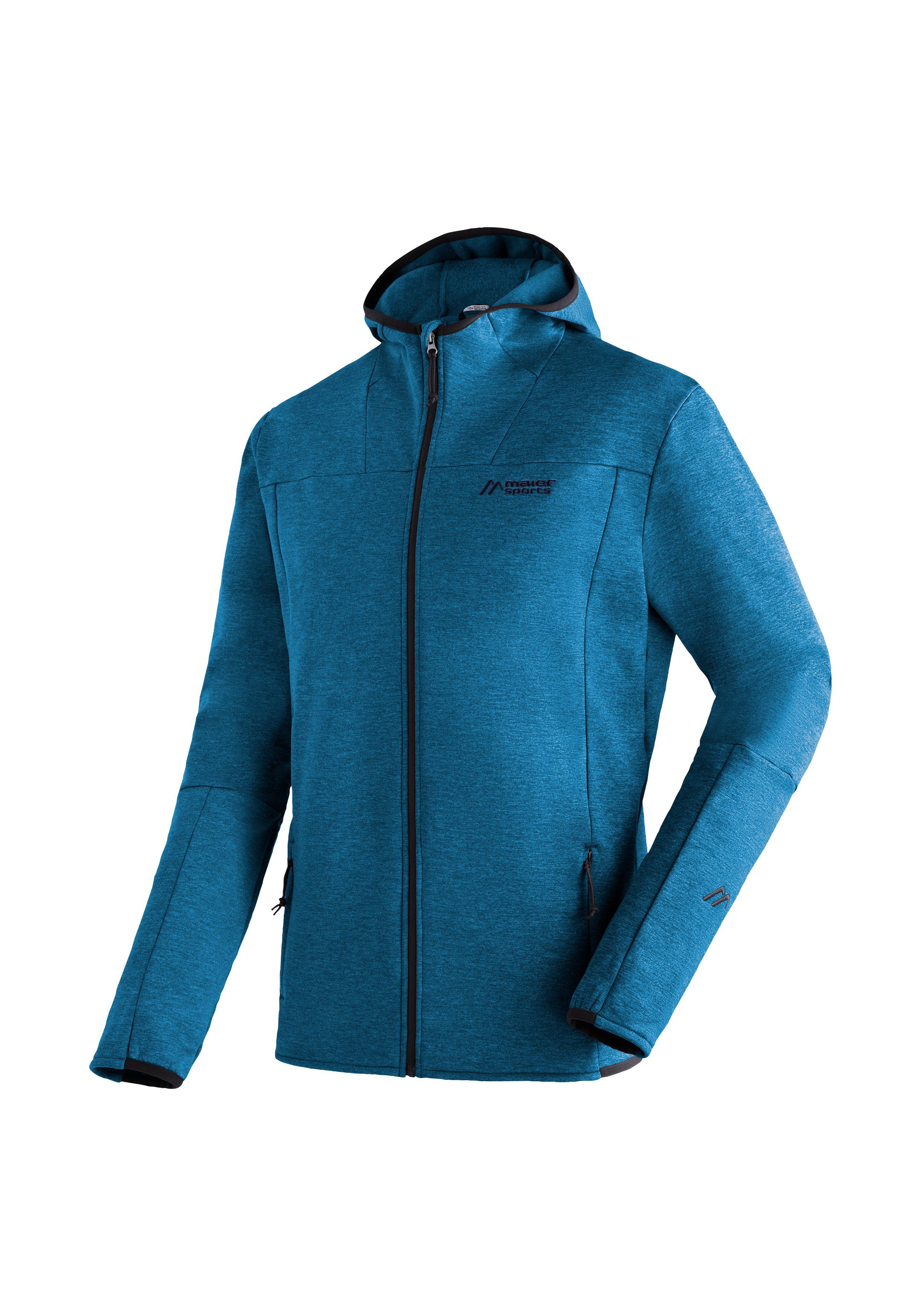 Maier Sports Fleecejack Fave M Heren fleece met verstelbare capuchon, ademende zip-hoodie heren jassen maat 60 blauw