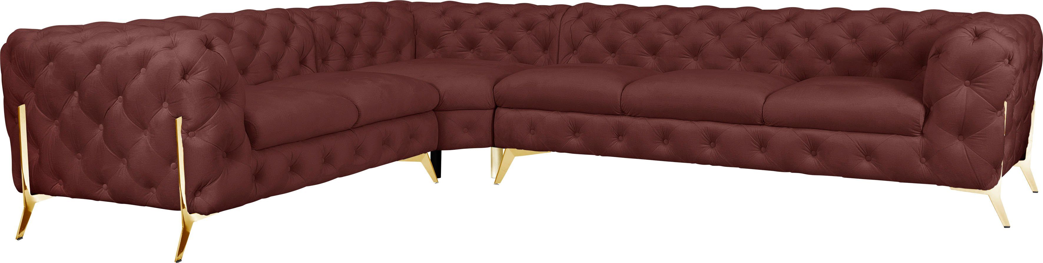 Leonique Chesterfield-bank Amaury L-vorm grote hoekbank, chesterfield-look, breedte 323 cm, kleur van de poten ter keuze roze, chesterfield banken,