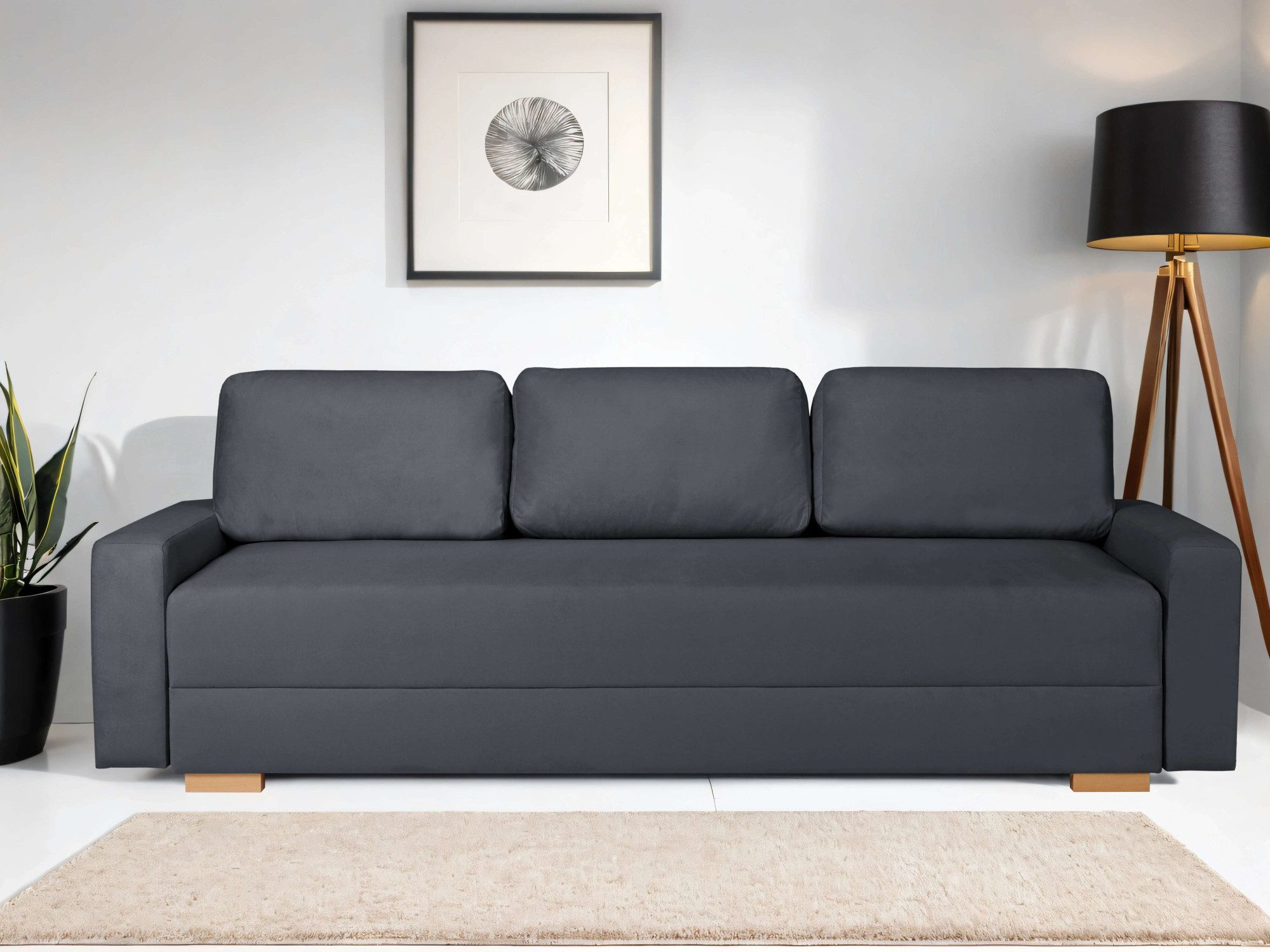 INOSIGN 3-zitsbank SHERIDIAN slaapbank met bedlade, in fijncord en velvet met golvende ondervering, moderne bekleding, b/h/d 225/94/80 zwart,