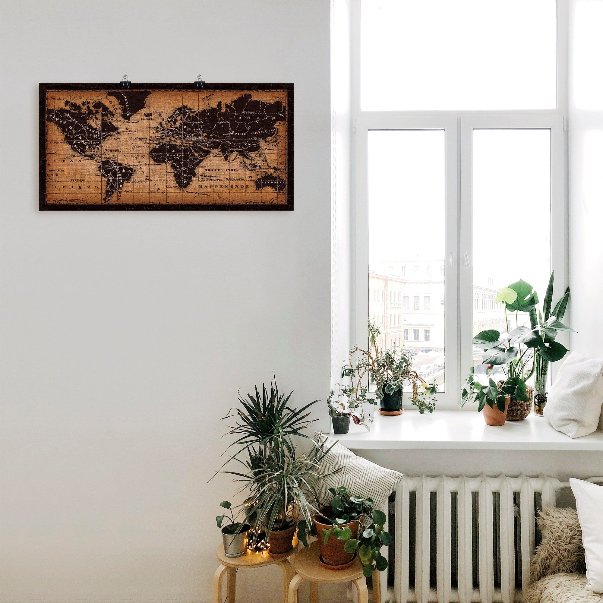Artland Artprint Oude wereldkaart als artprint op linnen, poster, muursticker in verschillende maten
