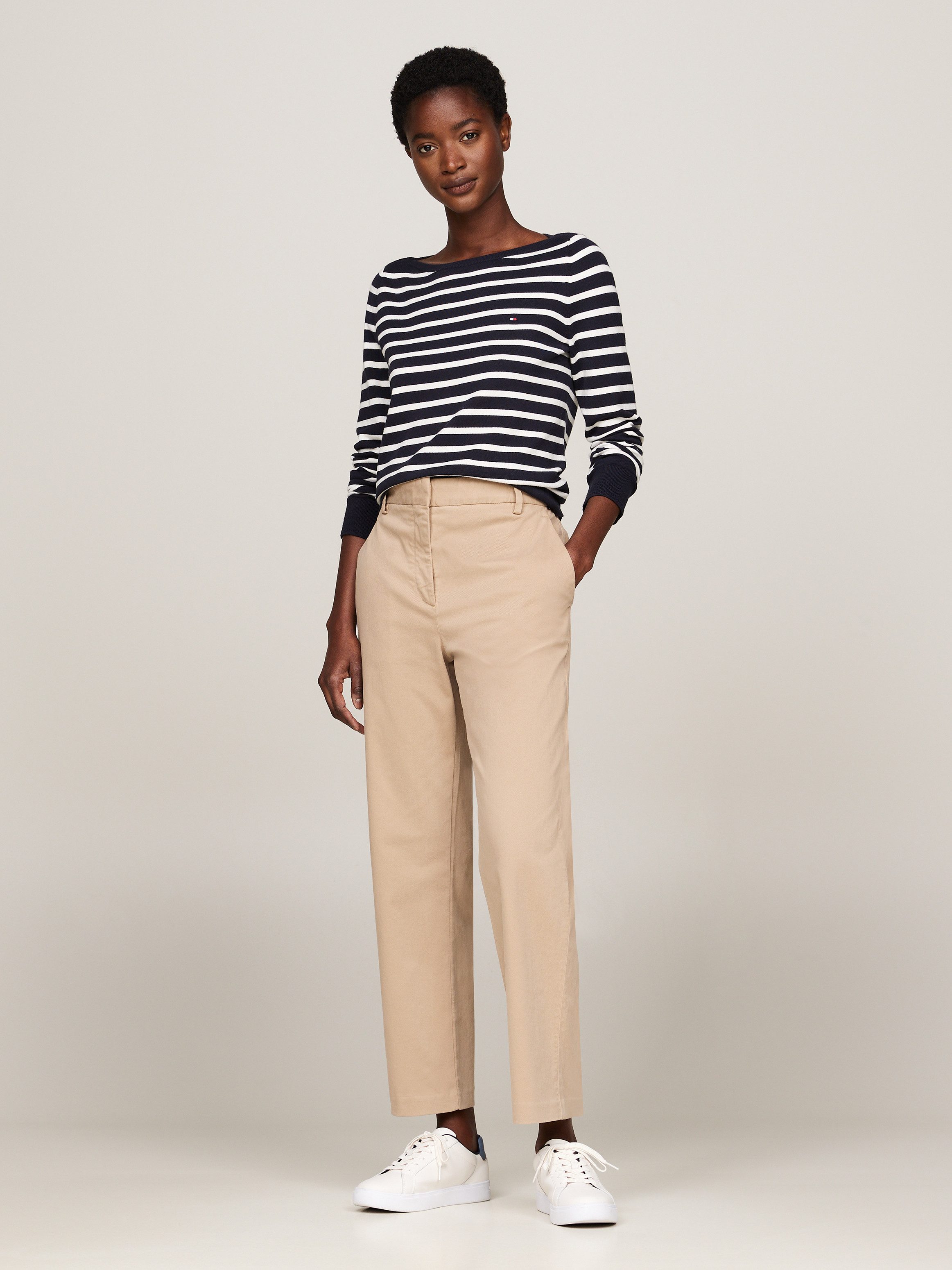 Tommy Hilfiger Gebreide trui CO JERSEY STITCH BOAT-NK SWEATER met tommy hilfiger-merklabel op de mouw