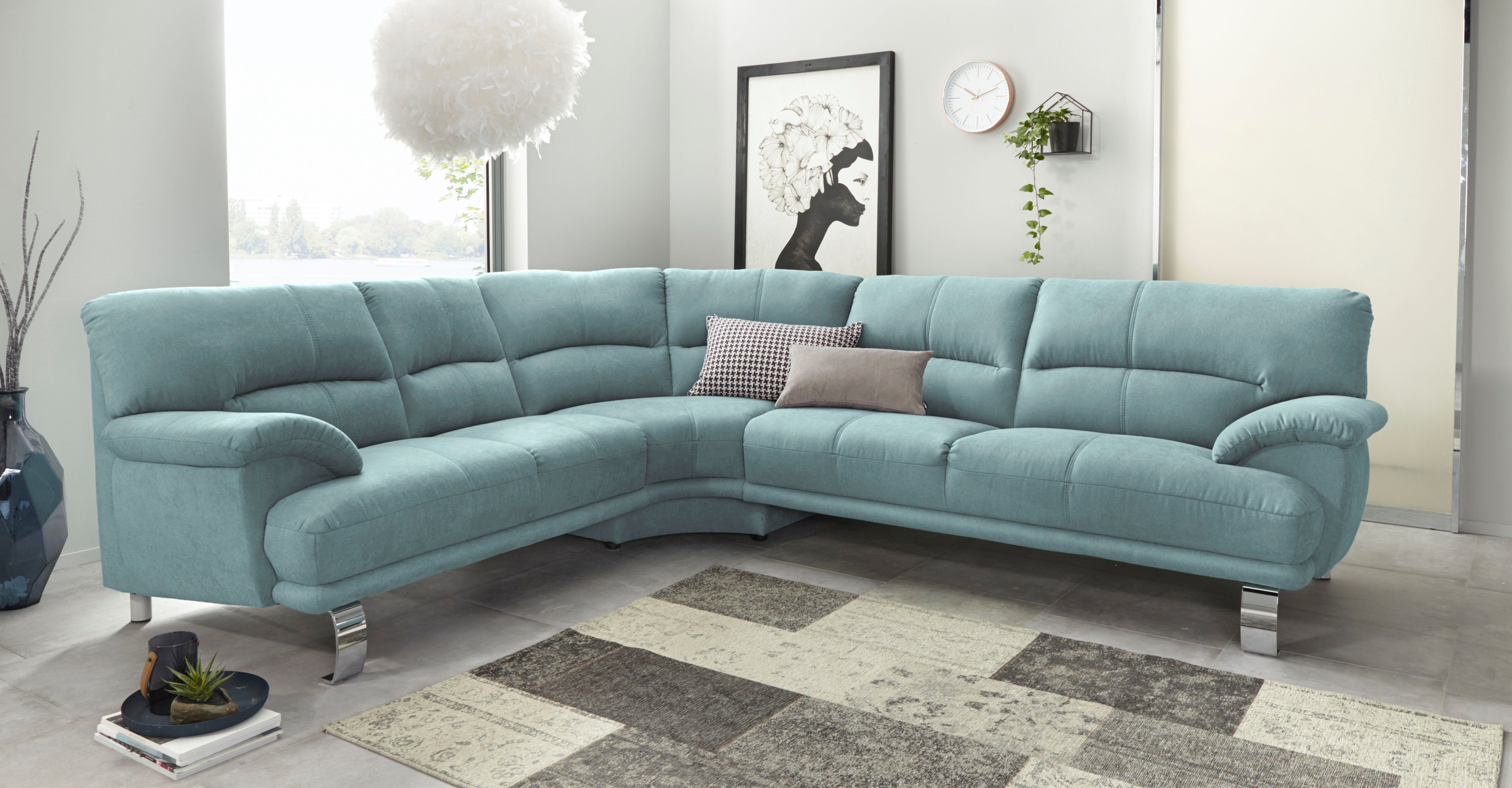 TRENDMANUFAKTUR Hoekbank Cecilia II, in Italiaans design, comfortabel, hoog zitcomfort, L-vorm groen, hoekbanken, Lange zijde rechts