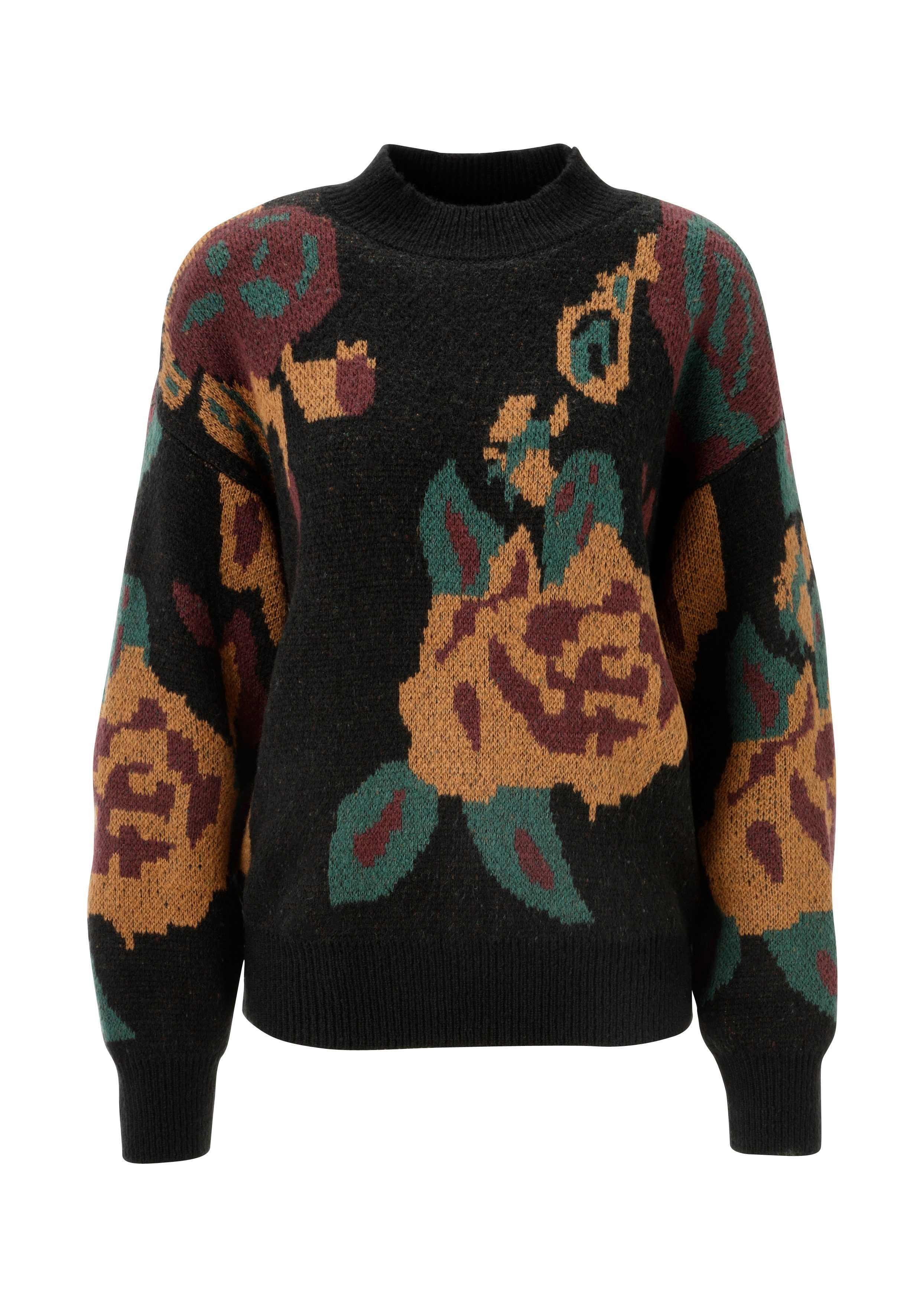 Aniston CASUAL Gebreide trui met grote, ingebreide bloemen - nieuwe collectie