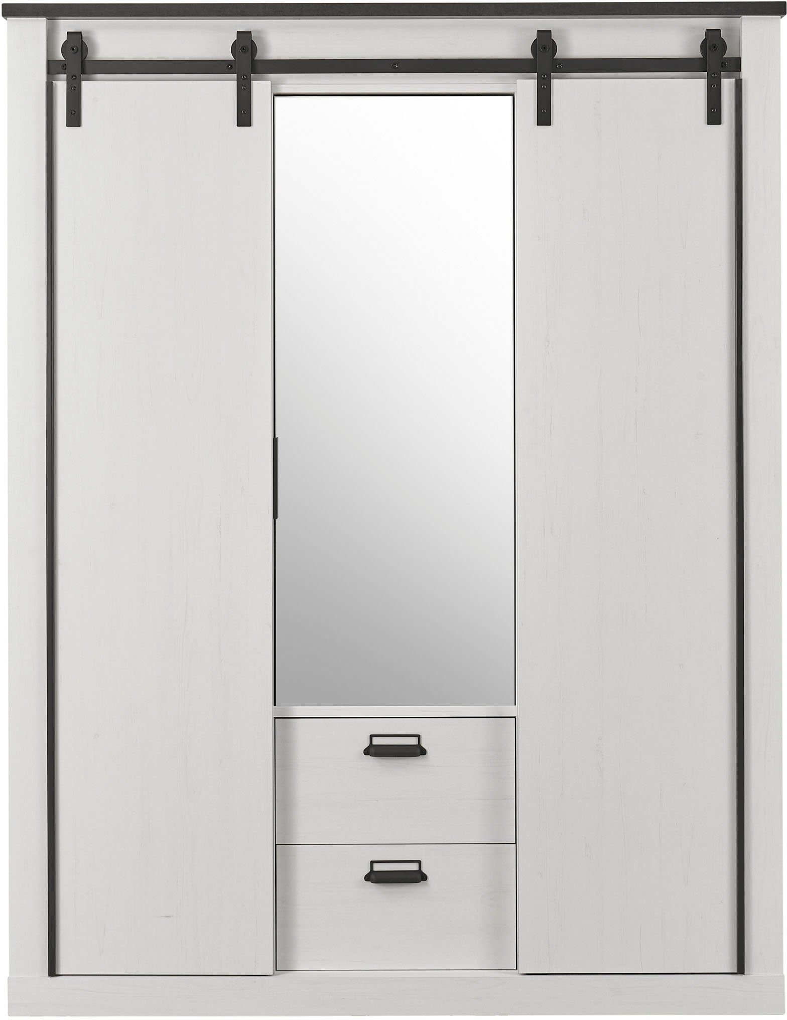 Home affaire Kledingkast SHERWOOD slaapkamerkast met spiegel, 2 lades, linn kast Schuifdeuren met schuurdeur beslag van metaal, B/D/H 161/63/209cm