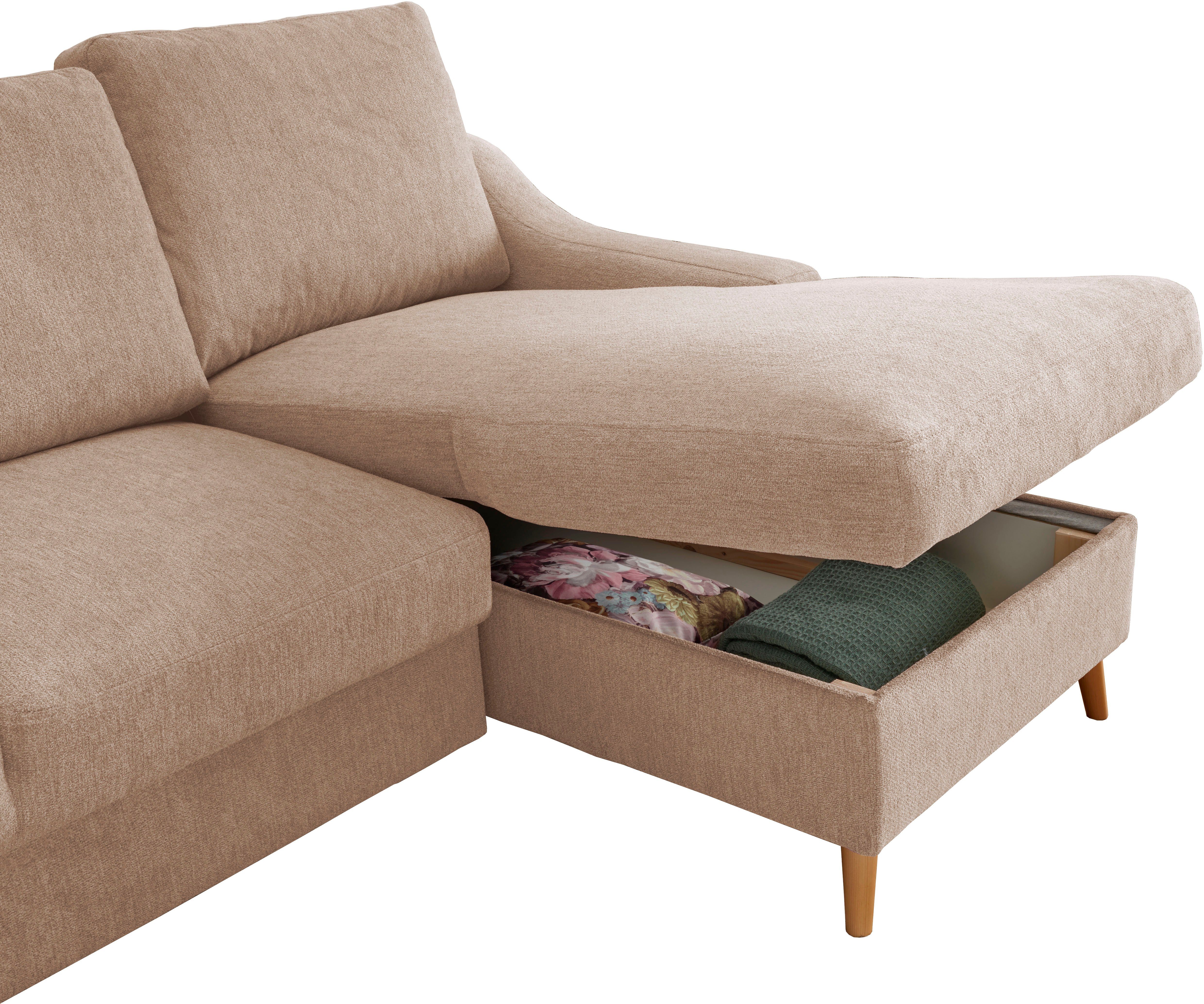 INOSIGN Hoekbank Valentina L-vorm 2 sierkussens, met zijvak, uittrekbare matrasbodem, bedbox