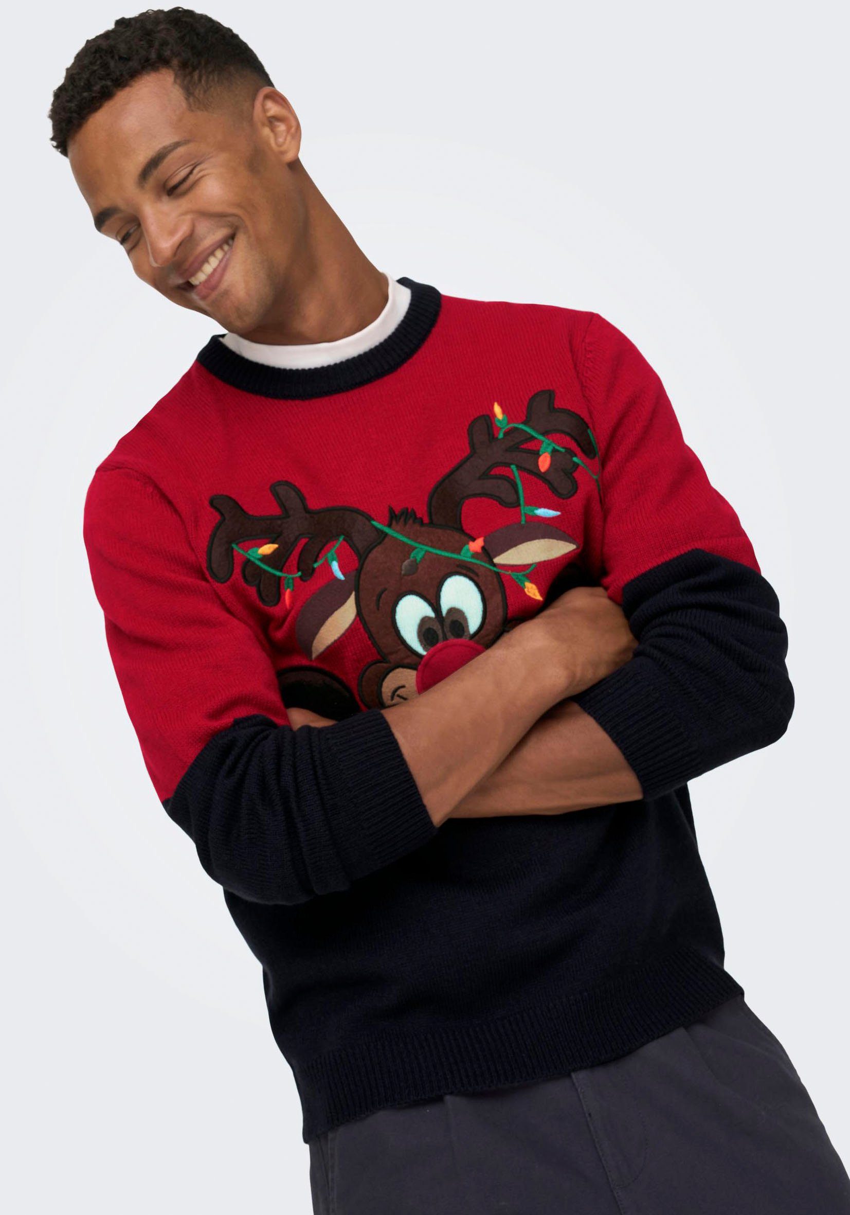ONLY & SONS Kersttrui met boord aan mouwen en zoom