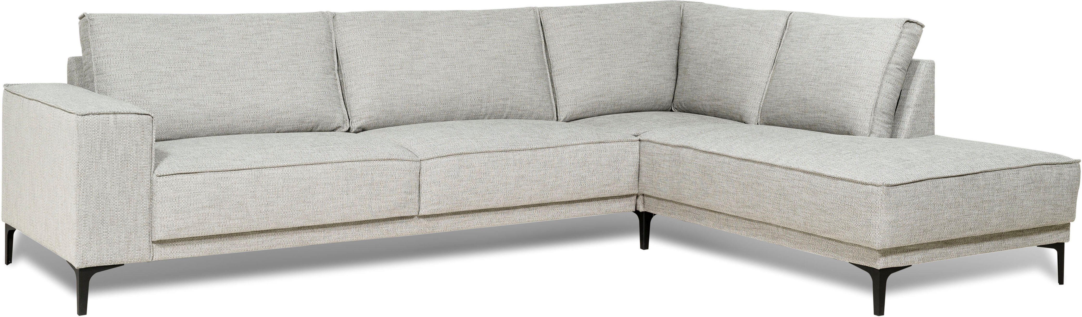 Places of Style Hoekbank Oland, structuur, platweefsel, luxe microvezel, bouclé L-vorm, 289 cm, golfondersteuning, Scandinavisch ontwerp, metalen poten
