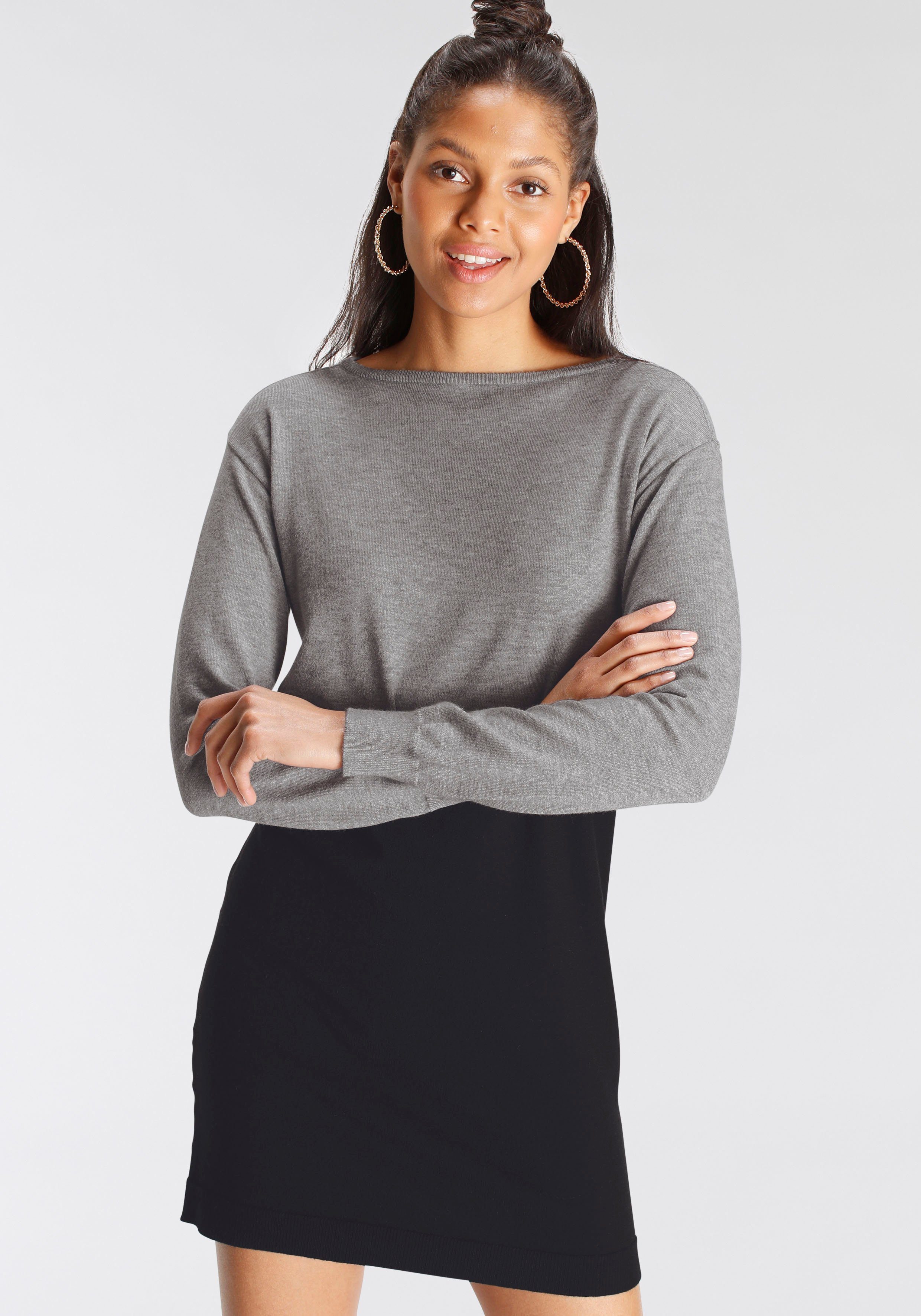 AJC Gebreide jurk knie-vrij, casual, van viscose, polyamide en polyester, langarm