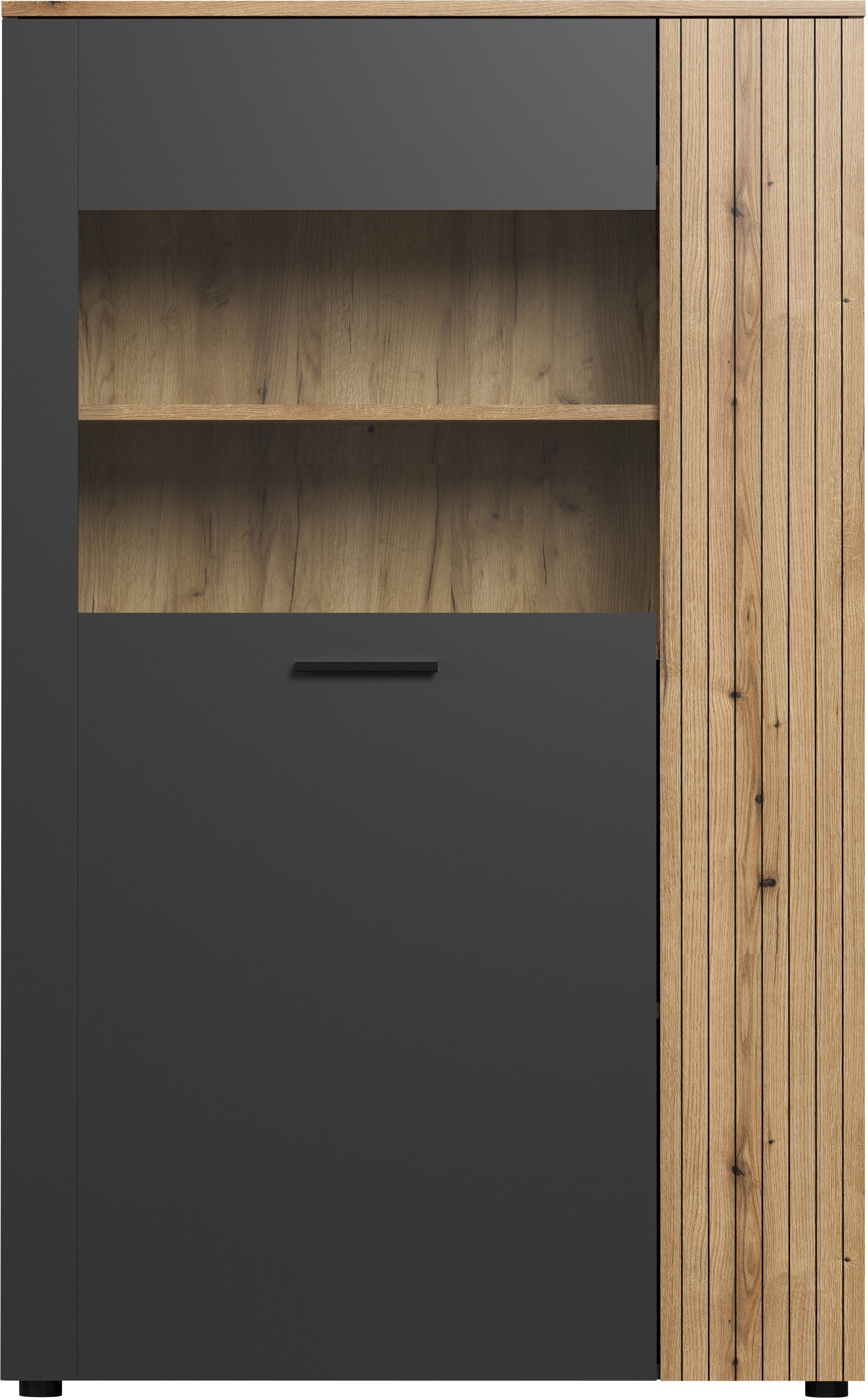 INOSIGN Highboard Estepona Vitrine met groeflook - deuren links of rechts monteerbaar (1 stuk)