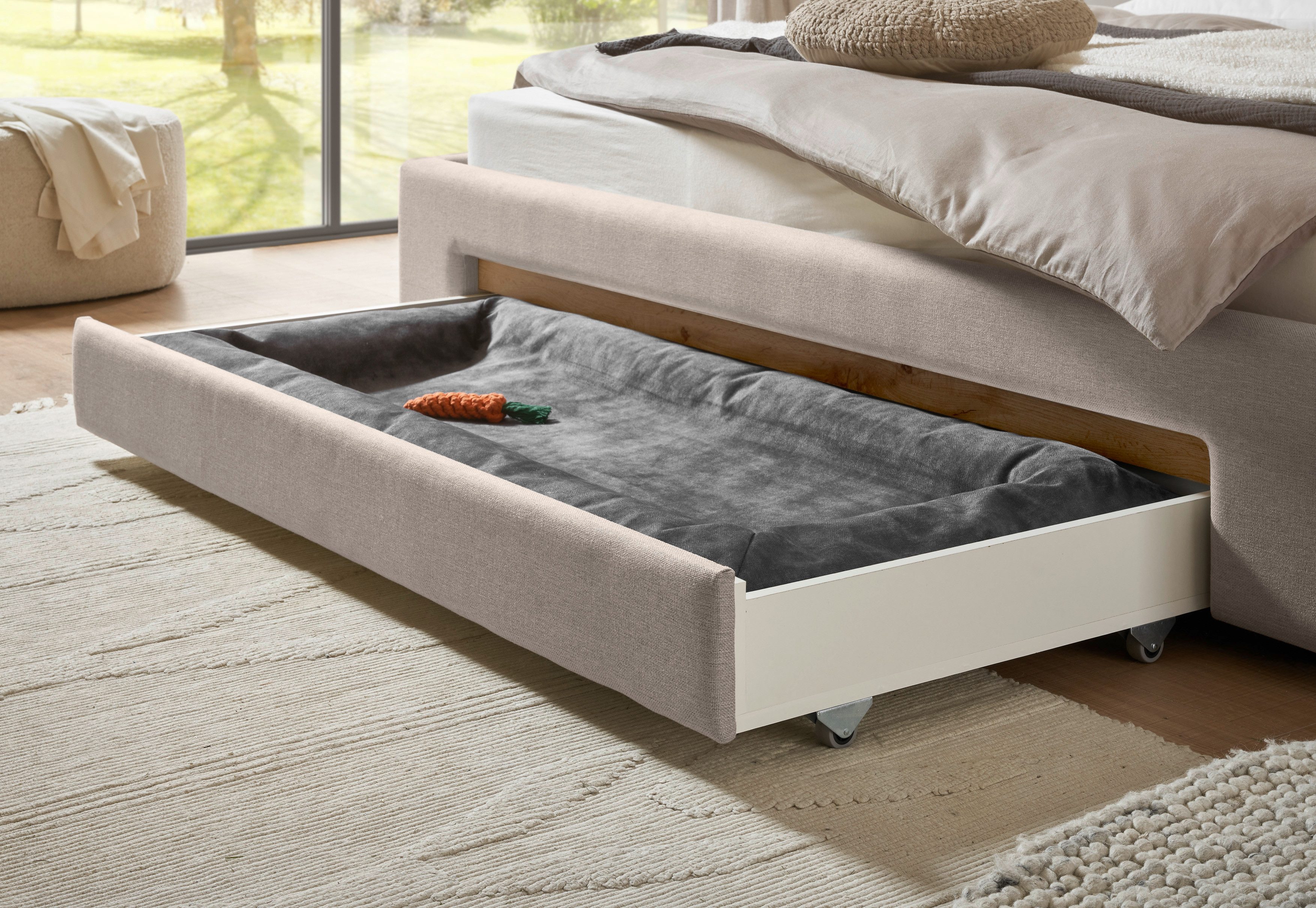 INOSIGN Gestoffeerd bed CiTY/GiRON, bedframe met bedlade, gestoffeerd opbergbed met hondenbed of opberglade, bekleding van corduroy of linnenlook