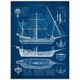 artland print op glas ontwerp voor een antieke boot i (1 stuk) blauw