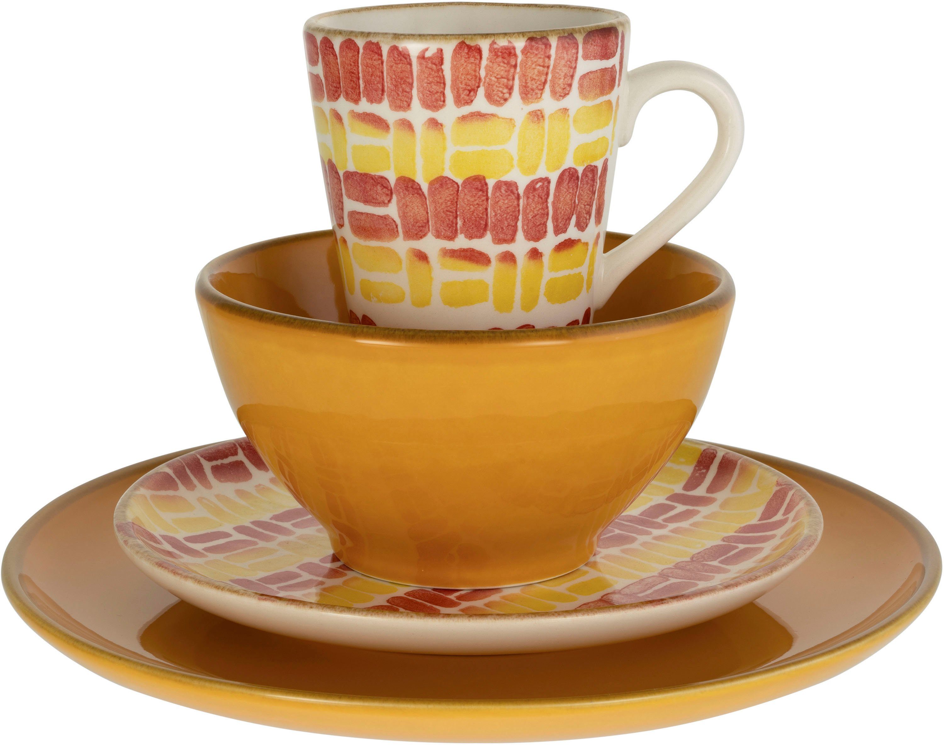 CreaTable Combi-servies Servies-set Marbella Servies, Zuid-Europees decor, Made in Europe, 16 delen, voor 4 personen (set, 16-delig)