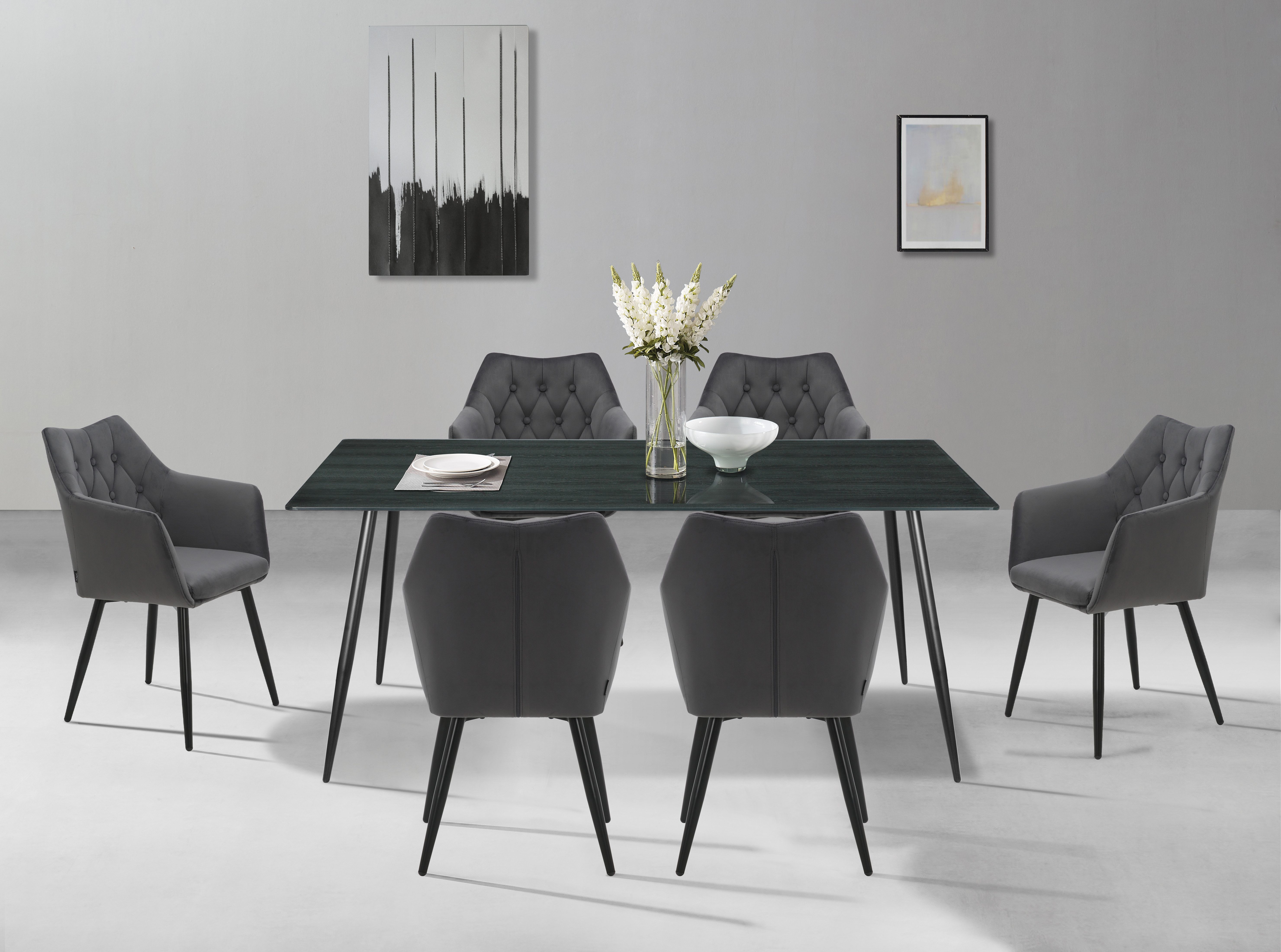 Home affaire Eetkamerstoel Alton schaalstoel, TOPSELLER! met zachte velours, armstoel met aantrekkelijke knoopverwerking (set, 2 stuks)