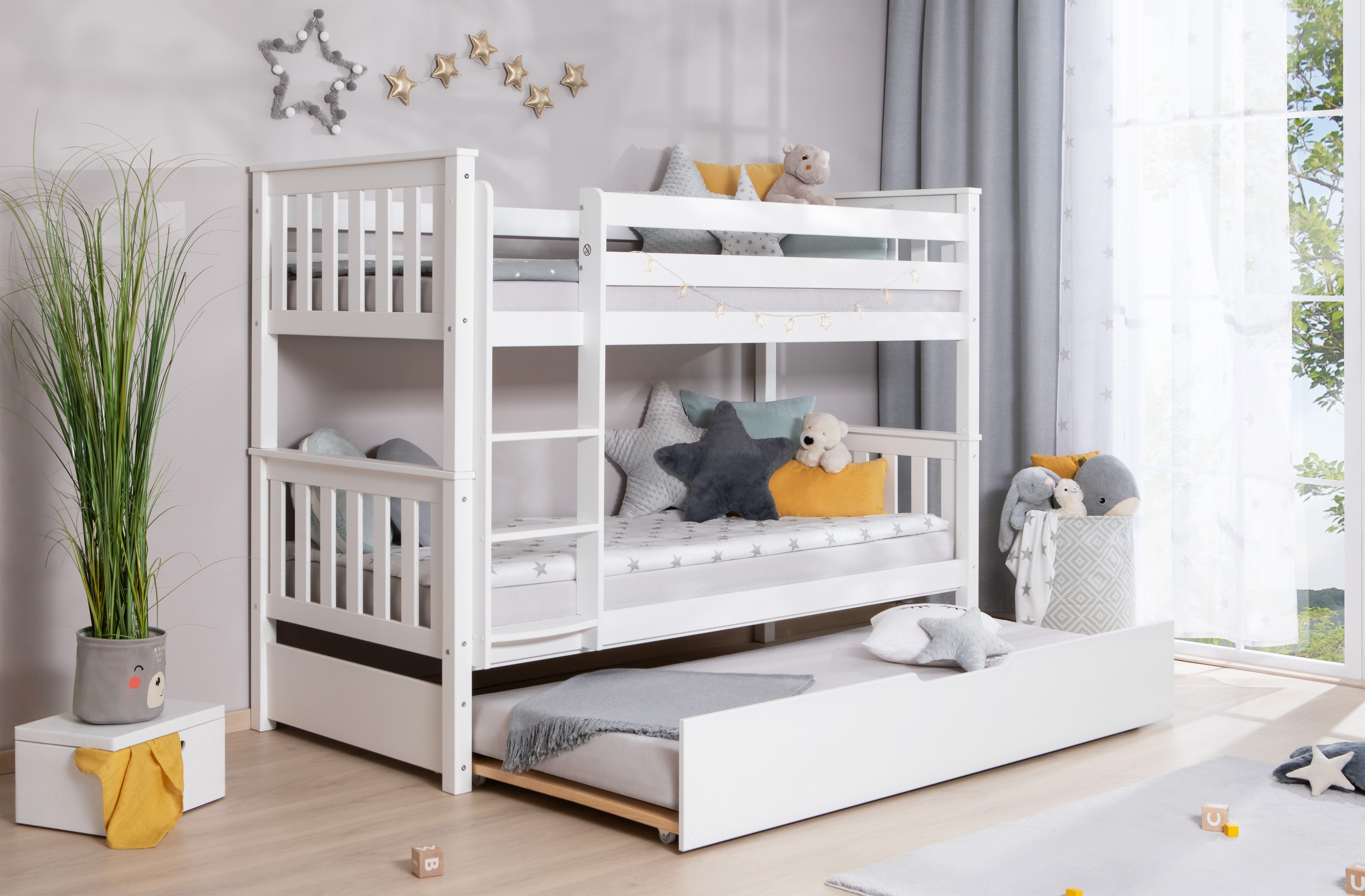 Ticaa Stapelbed Sammy, om te bouwen naar 2 eenpersoonsbedden, elegant ontwerp in landelijke stijl