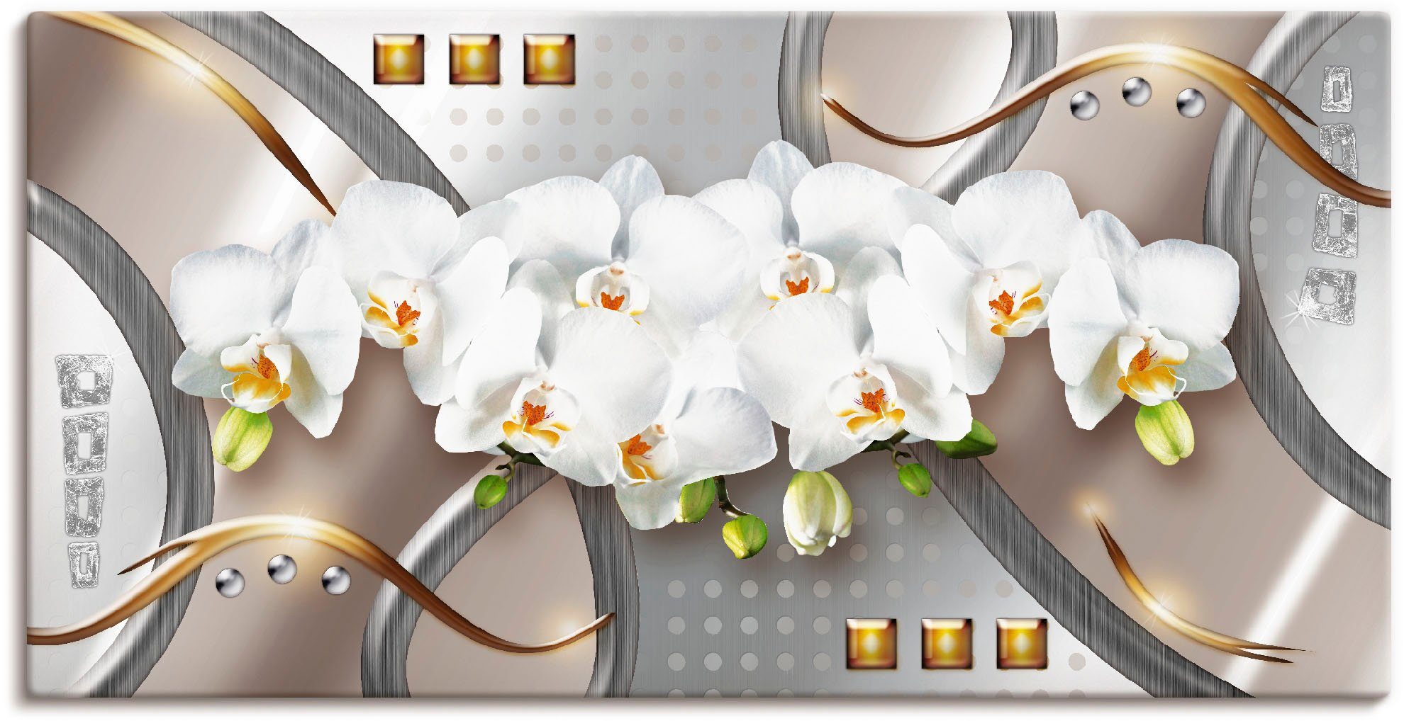 Artland Artprint Orchideeën met elementen in vele afmetingen & productsoorten -artprint op linnen, poster, muursticker / wandfolie ook geschikt voor de badkamer (1 stuk)