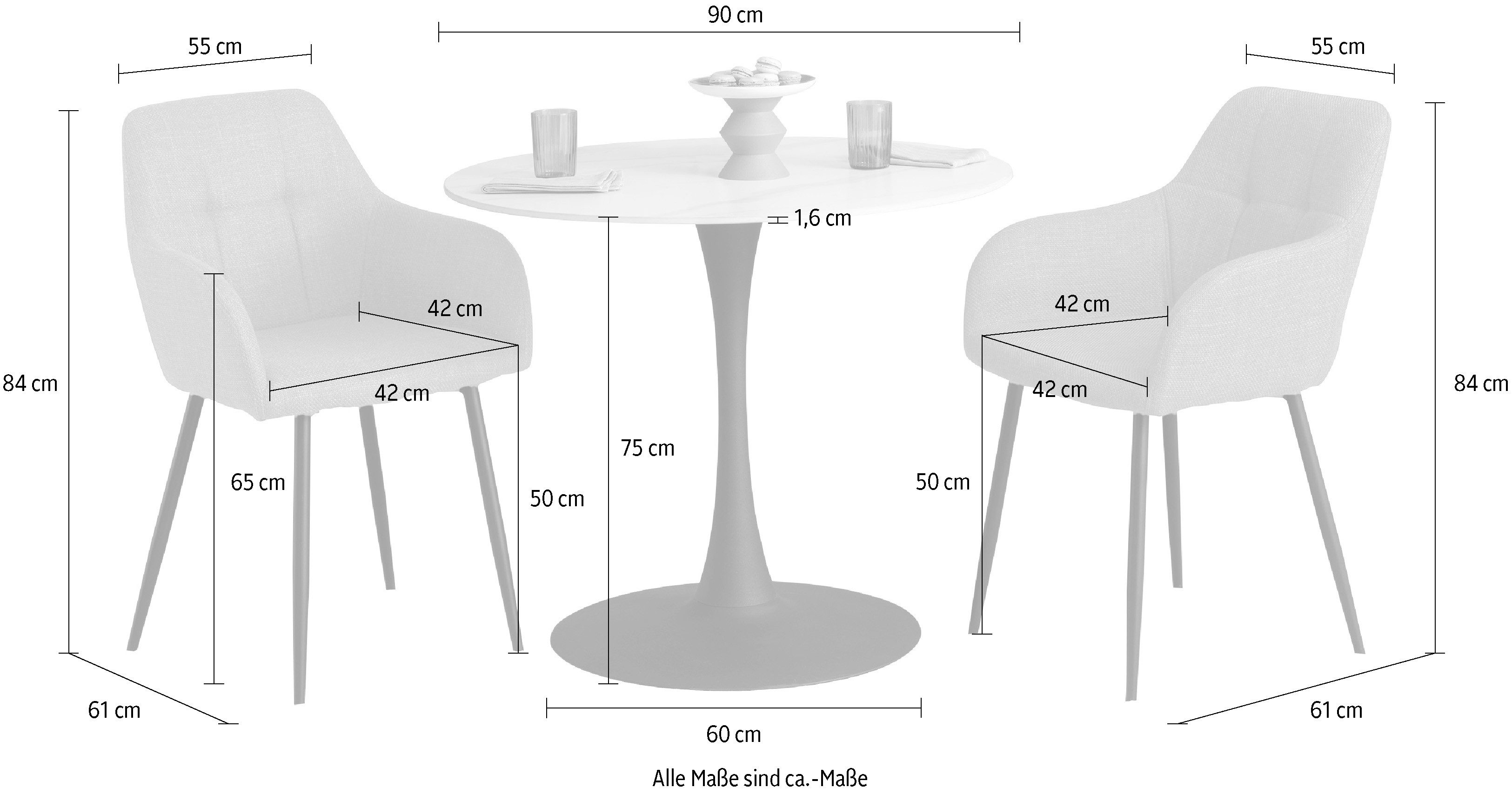 HELA Eethoek MOSEL Tafel 90x75 cm, ronde plaat, gesinterde steen, armleuningsstoel (3-delig)