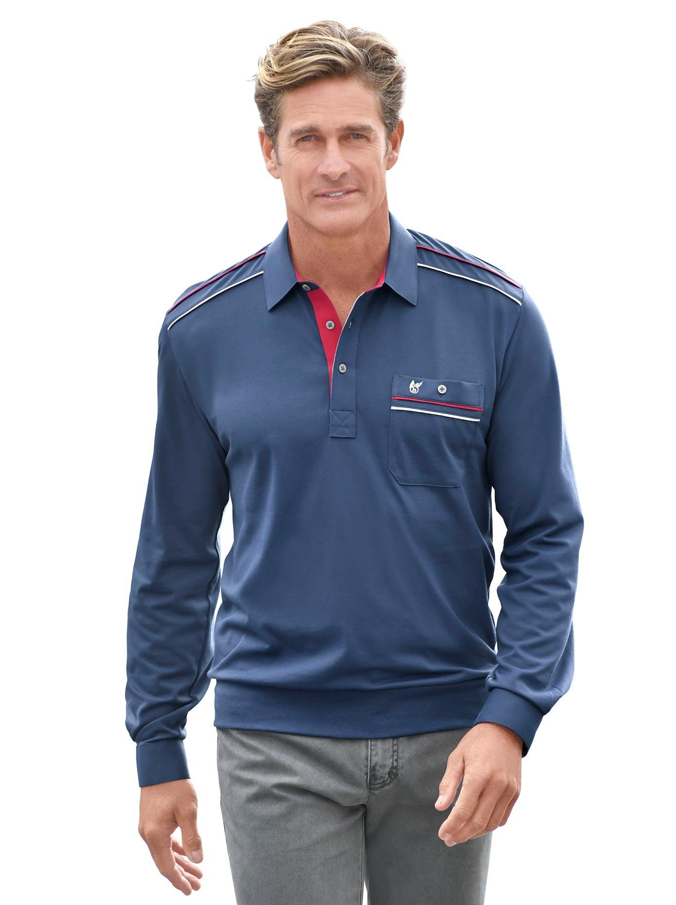 Classic Poloshirt met lange mouwen (1-delig) heren knoopsluiting maat 56/58 blauw