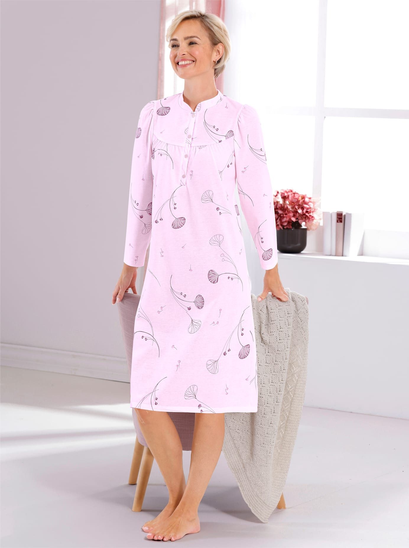 wäschepur Nachthemd dames nachthemden maat 44/46 roze