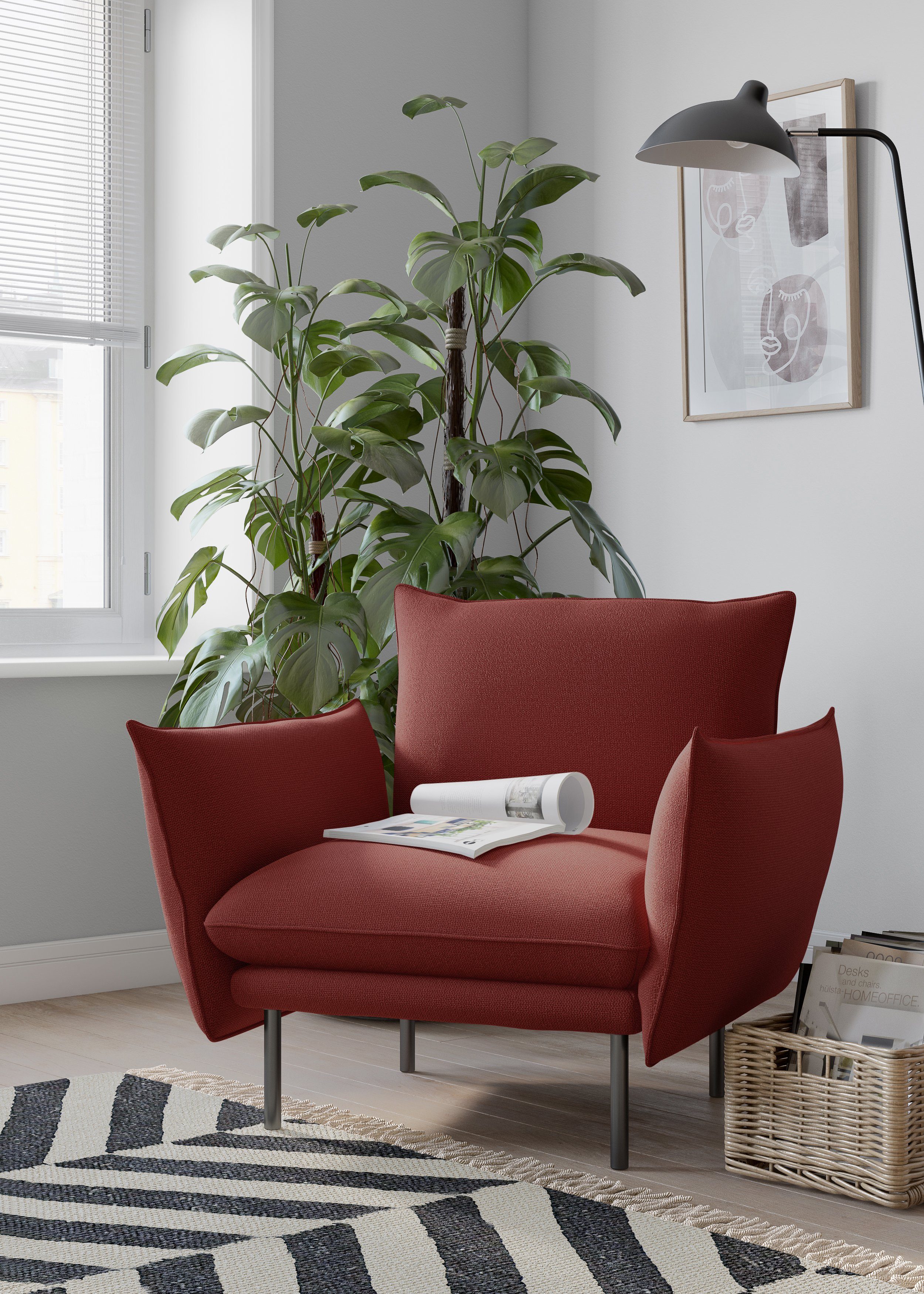 andas Fauteuil Stine cocktailstoel Bijzonder design door kussen-look en opstaande naad, by Morten Georgsen fauteuils rood