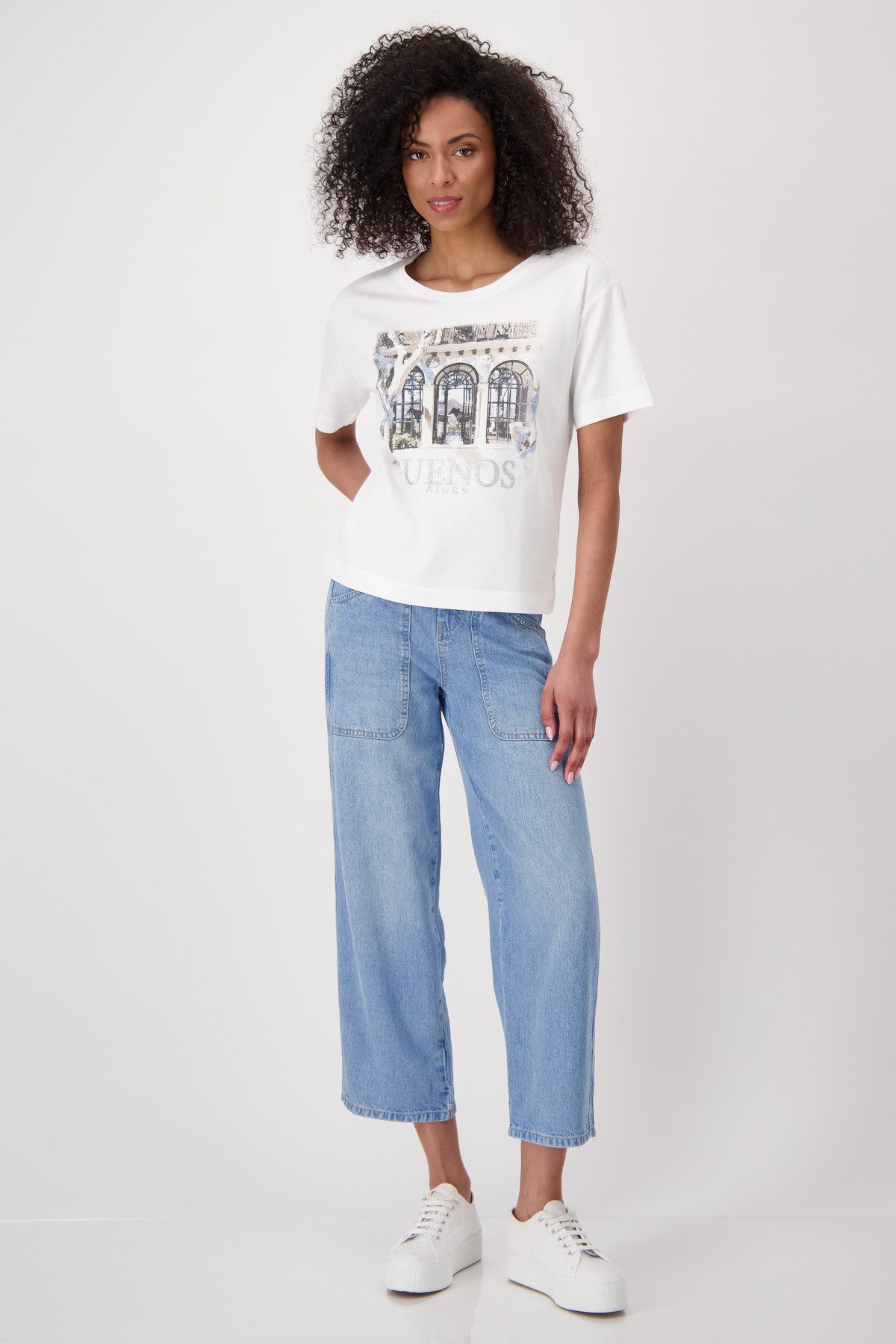 Monari T-shirt Shirt Lodge print Met een ronde hals
