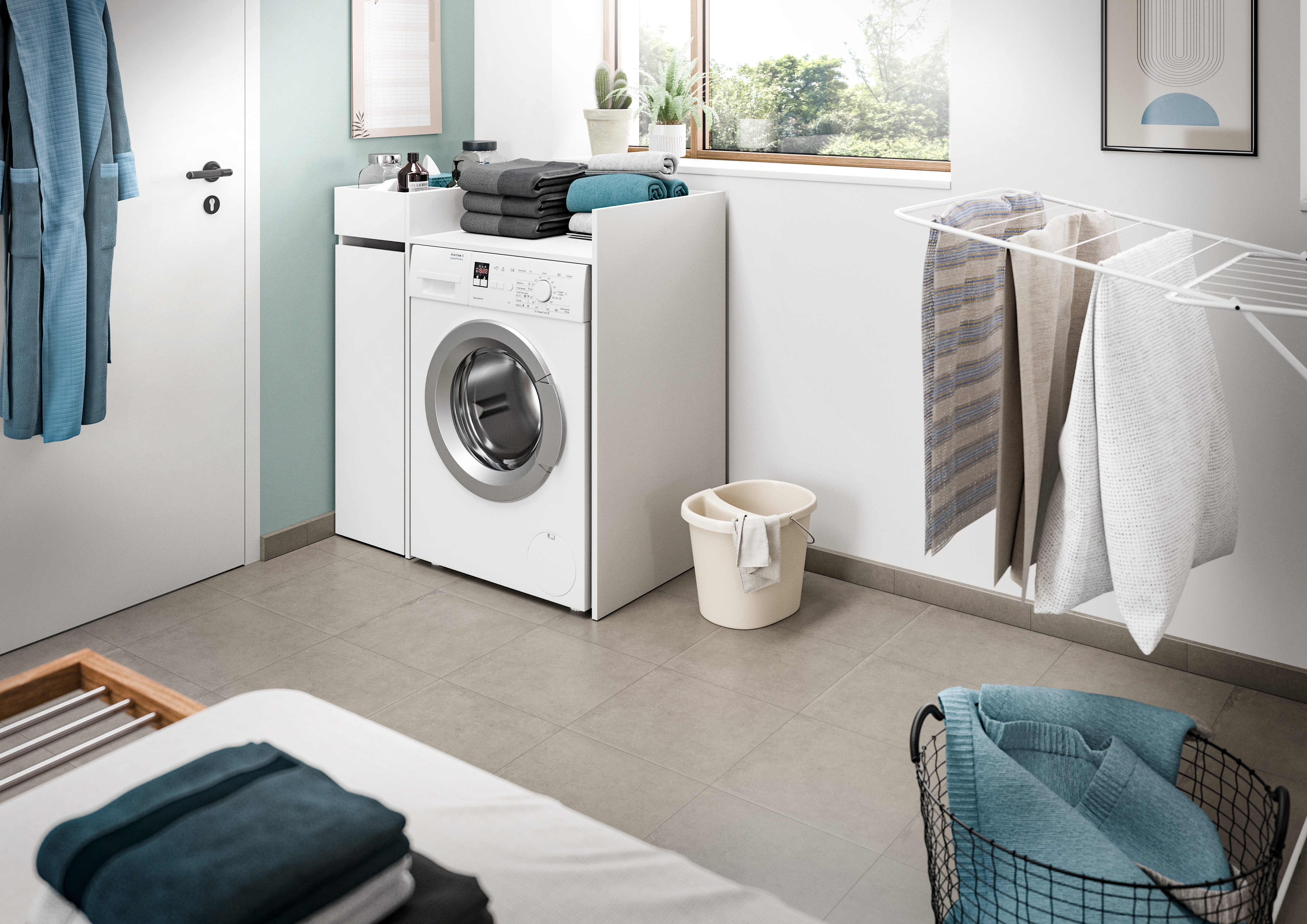 welltime Badmeubelset Falas, 2-delig, bestaande uit: badkamerrek & wasmachine ombouwkast Combinatie, set, badcombinatie, badkamer, organizer, rollenkast, ombouwkast (2 stuks)