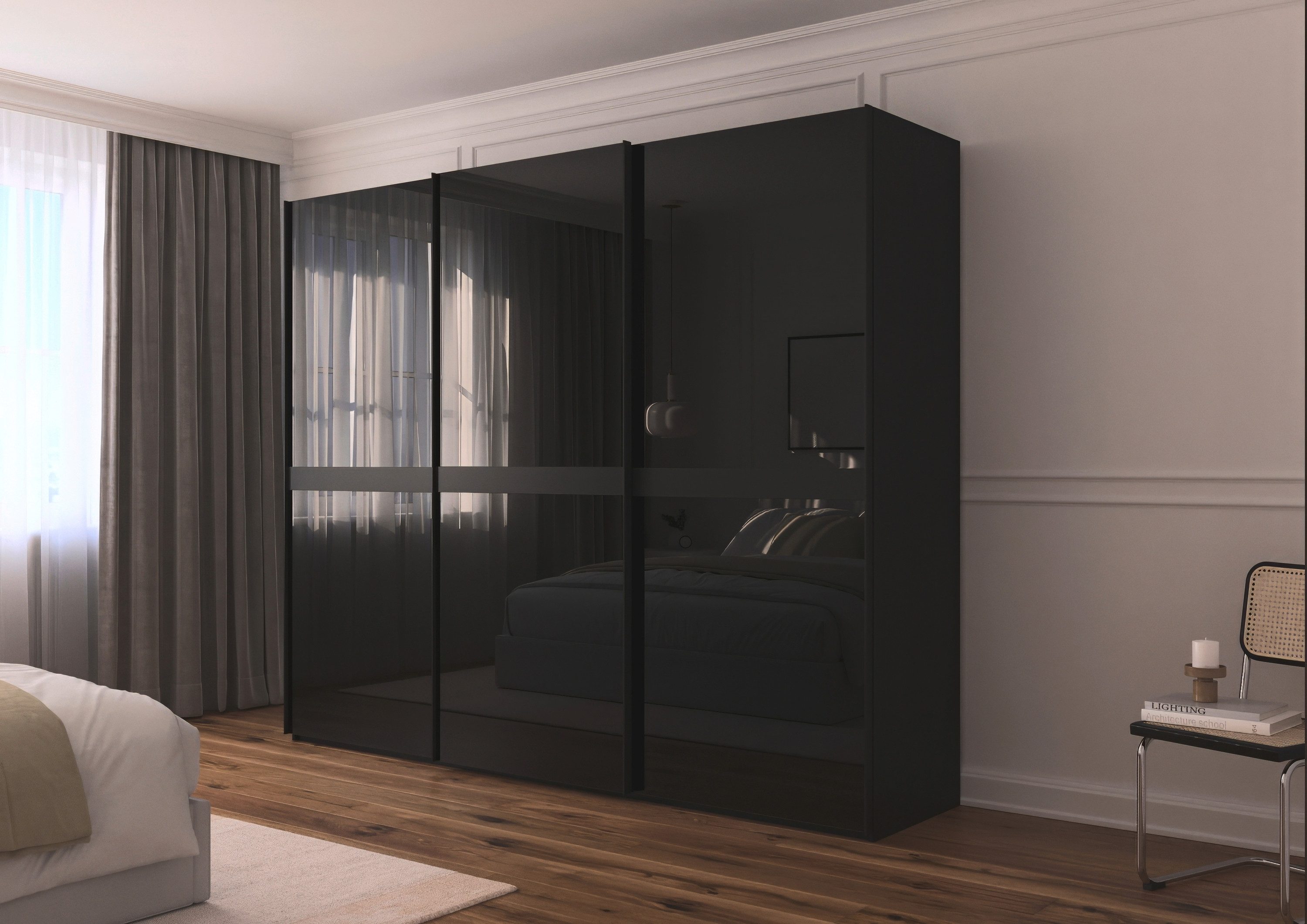 rauch Schuifdeurkast Kledingkast kast garderobe slaapkamerkast SCALE-LINE edel uiterlijk met buikband in corpuskleur met glasfront made in germany