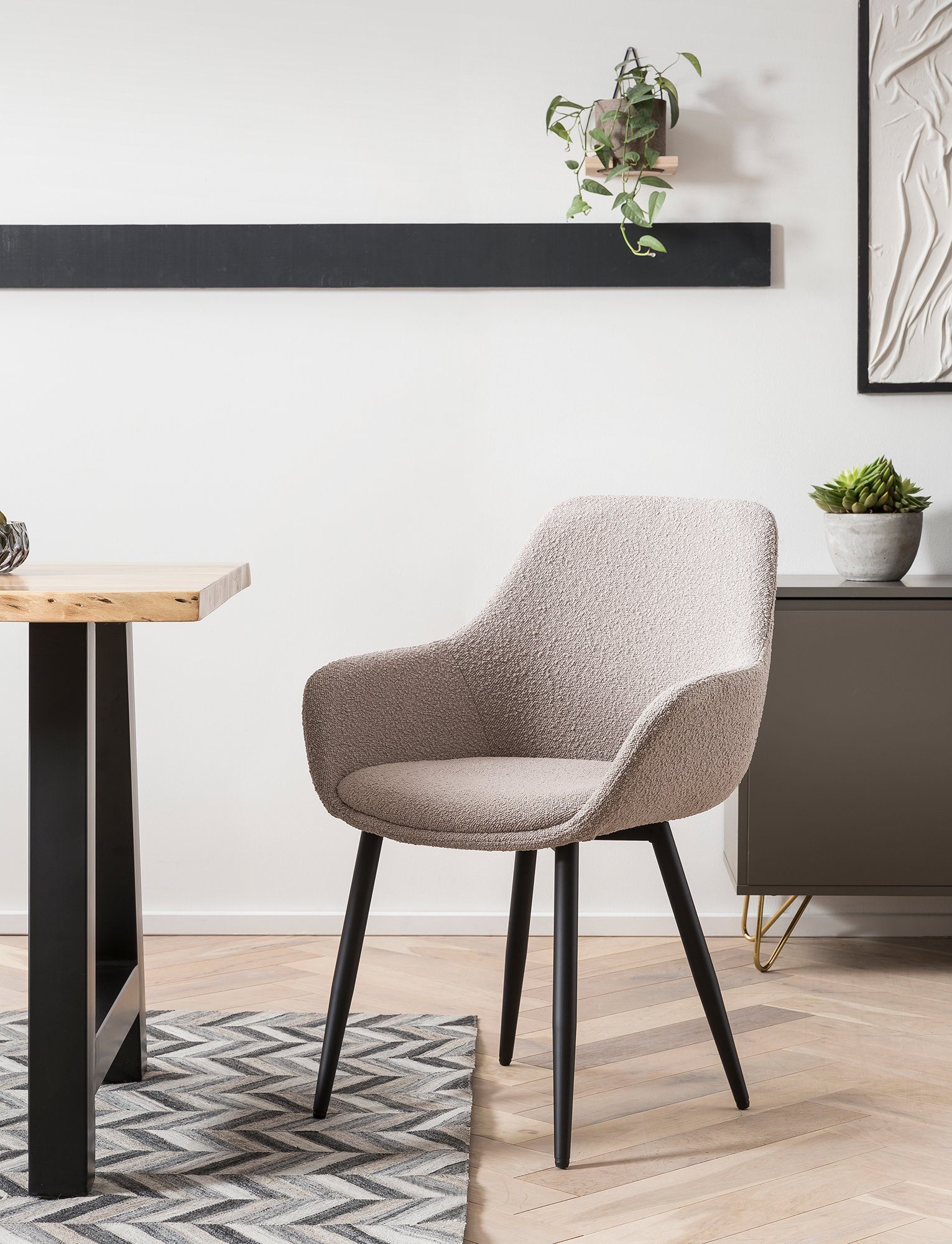 SalesFever Stoel met armleuningen moderne bouclébekleding (set, 2 stuks)
