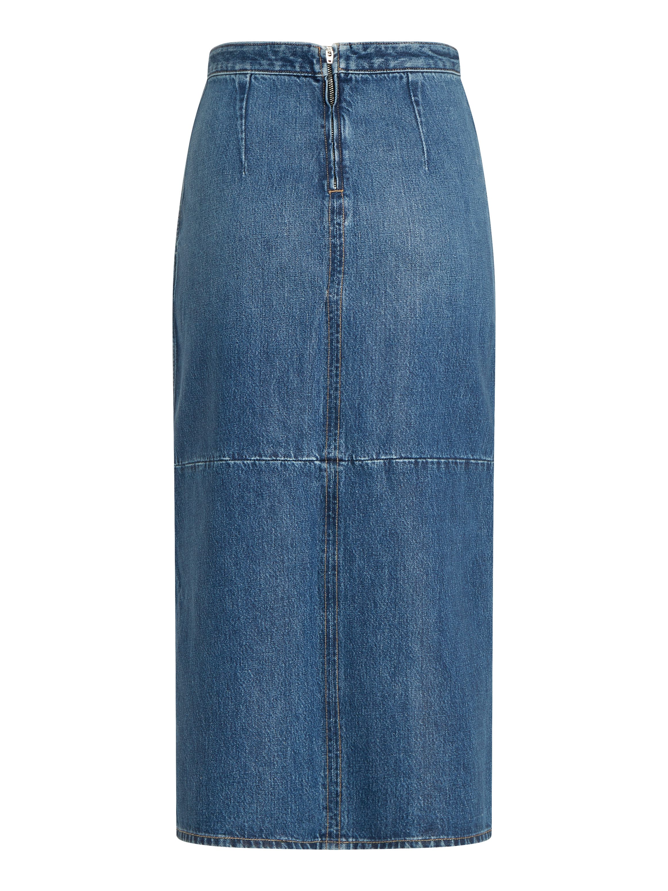 Tommy Hilfiger Kokerrok DNM MIDI SKIRT HW BETH CTD Geweven rok met Tommy Hilfiger vlag