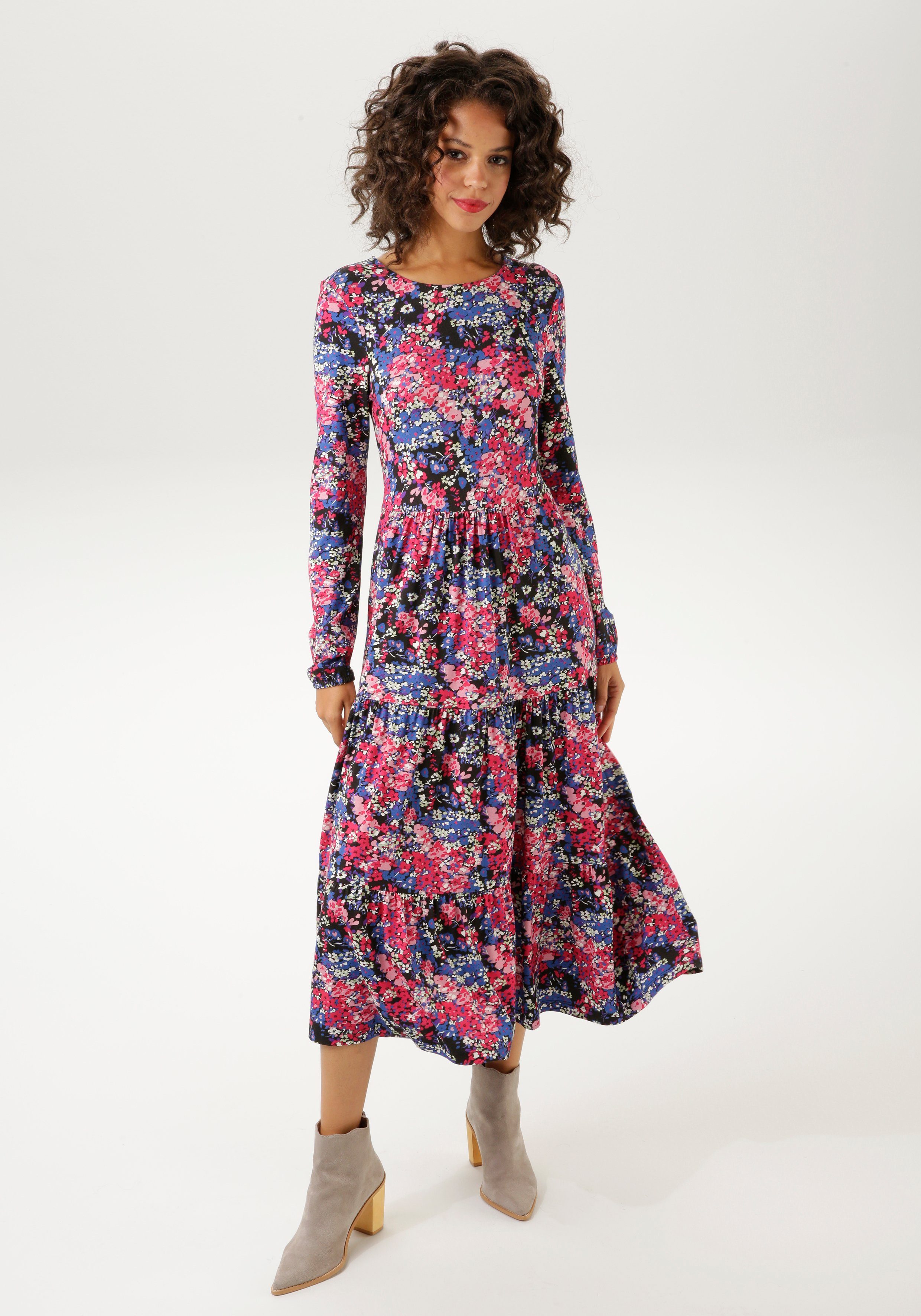 Aniston CASUAL Jerseyjurk met abstracte bloemenprint elk stuk is uniek