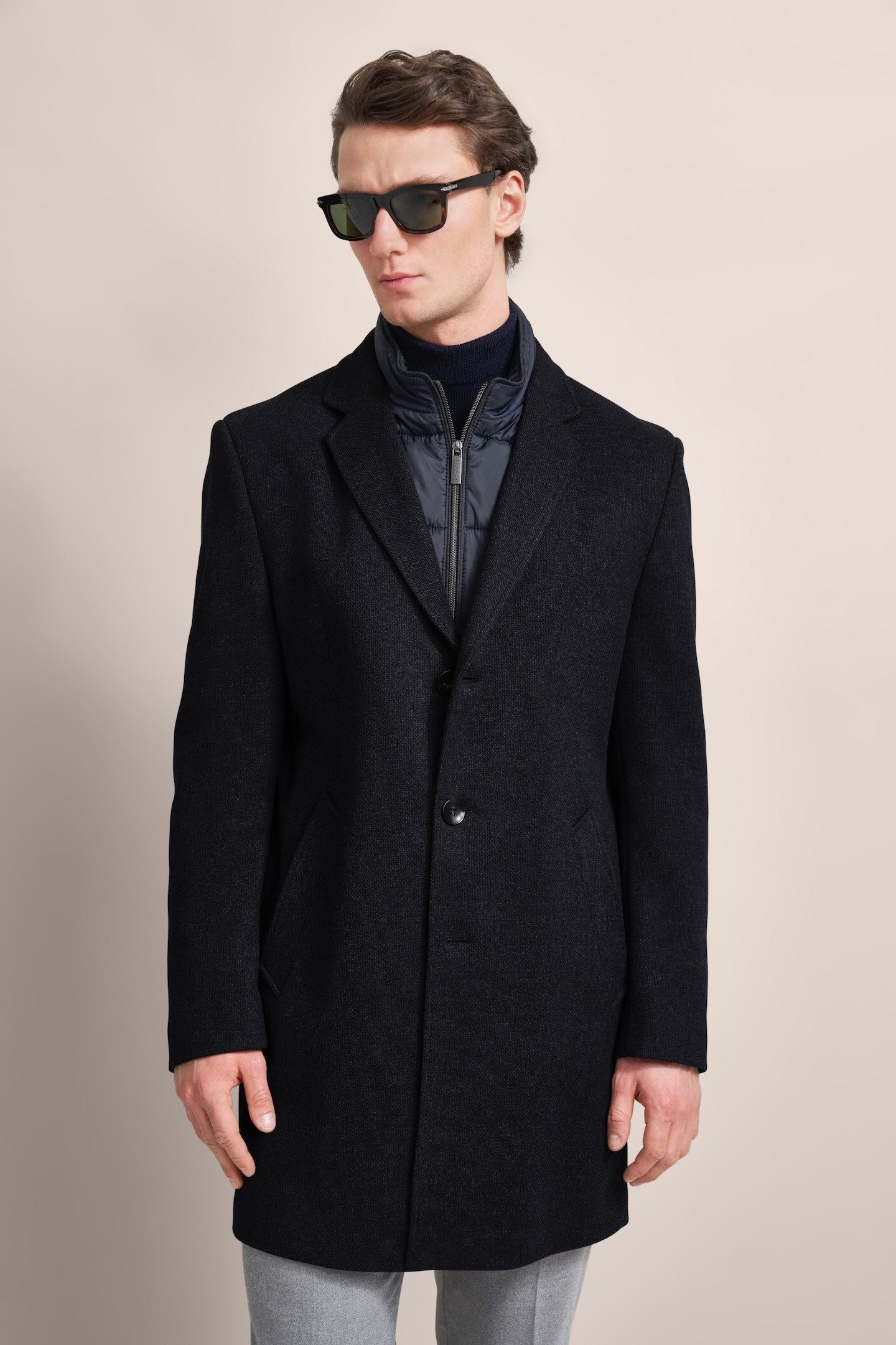 Bugatti Blauwe wollen jas met rits Blue Heren
