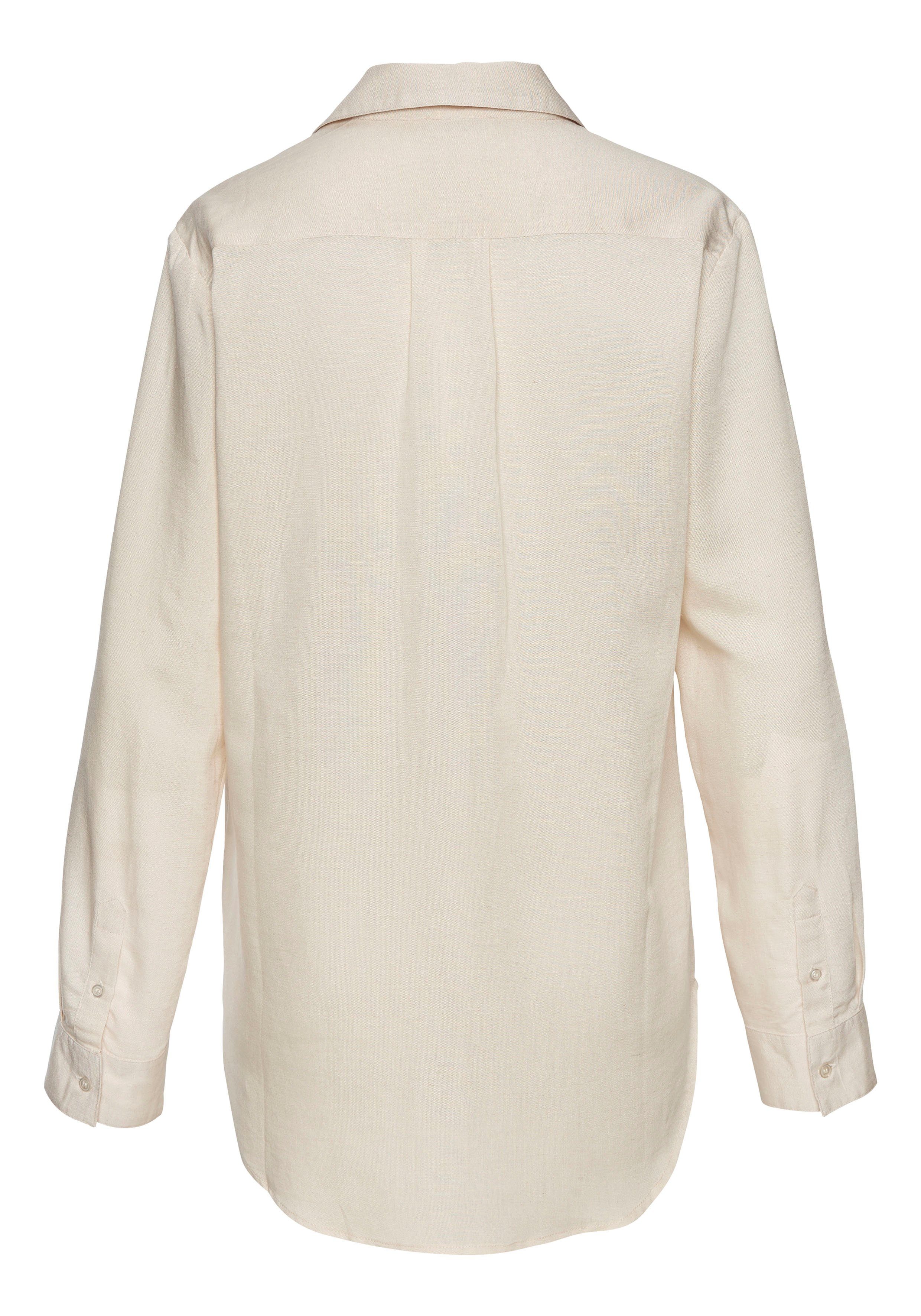 Lascana Overhemdblouse van linnenmix damesblouse met overhemdkraag en knoopsluiting