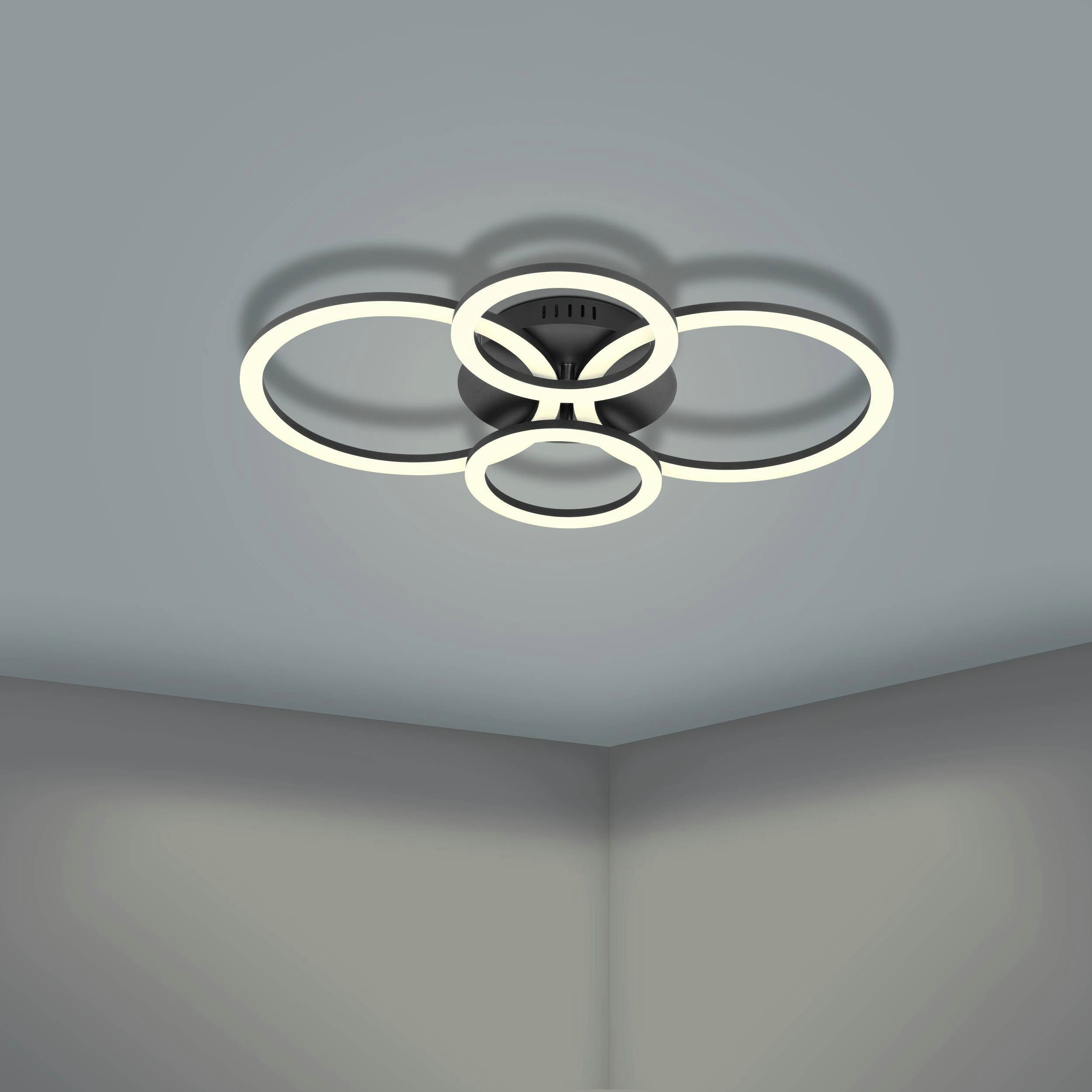 EGLO Plafondlamp PARRAPOS-Z plafondlamp zwart, instelbaar wit, ZigBee 3.0, disco-modus App /spraakbesturing Alexa, ‎‎‎‎‎‎‎‎‎45x61,5x8cm, excl. afstandsbediening (1 stuk)