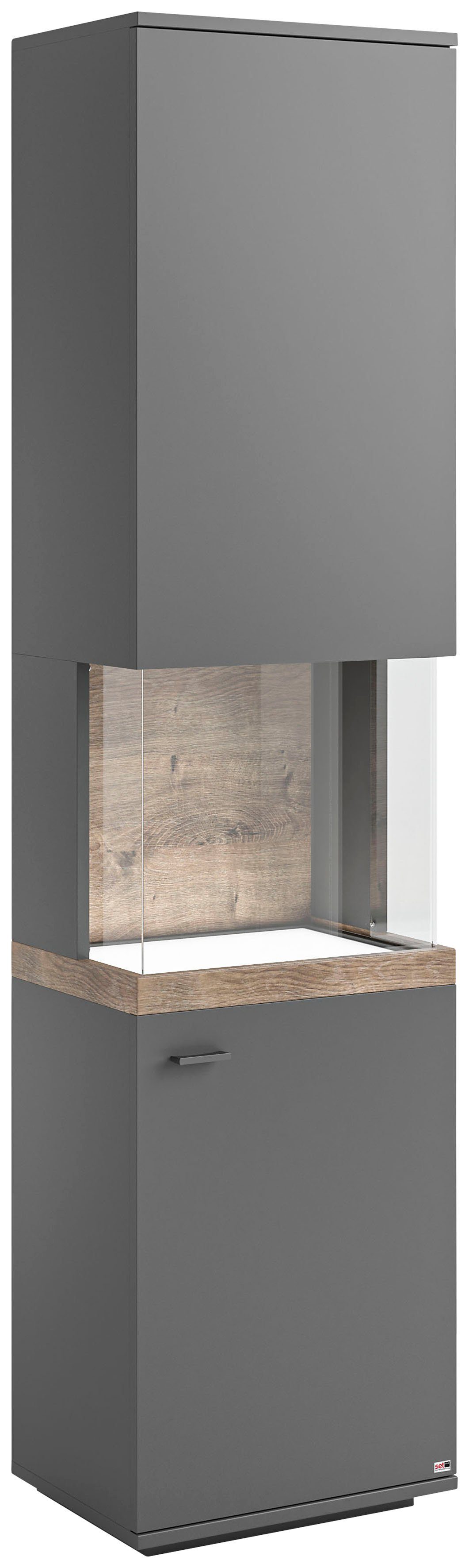 set one by Musterring Vitrinekast Lancaster Kleuren wit of grijs met eikenafwerking, met LED-verlichting