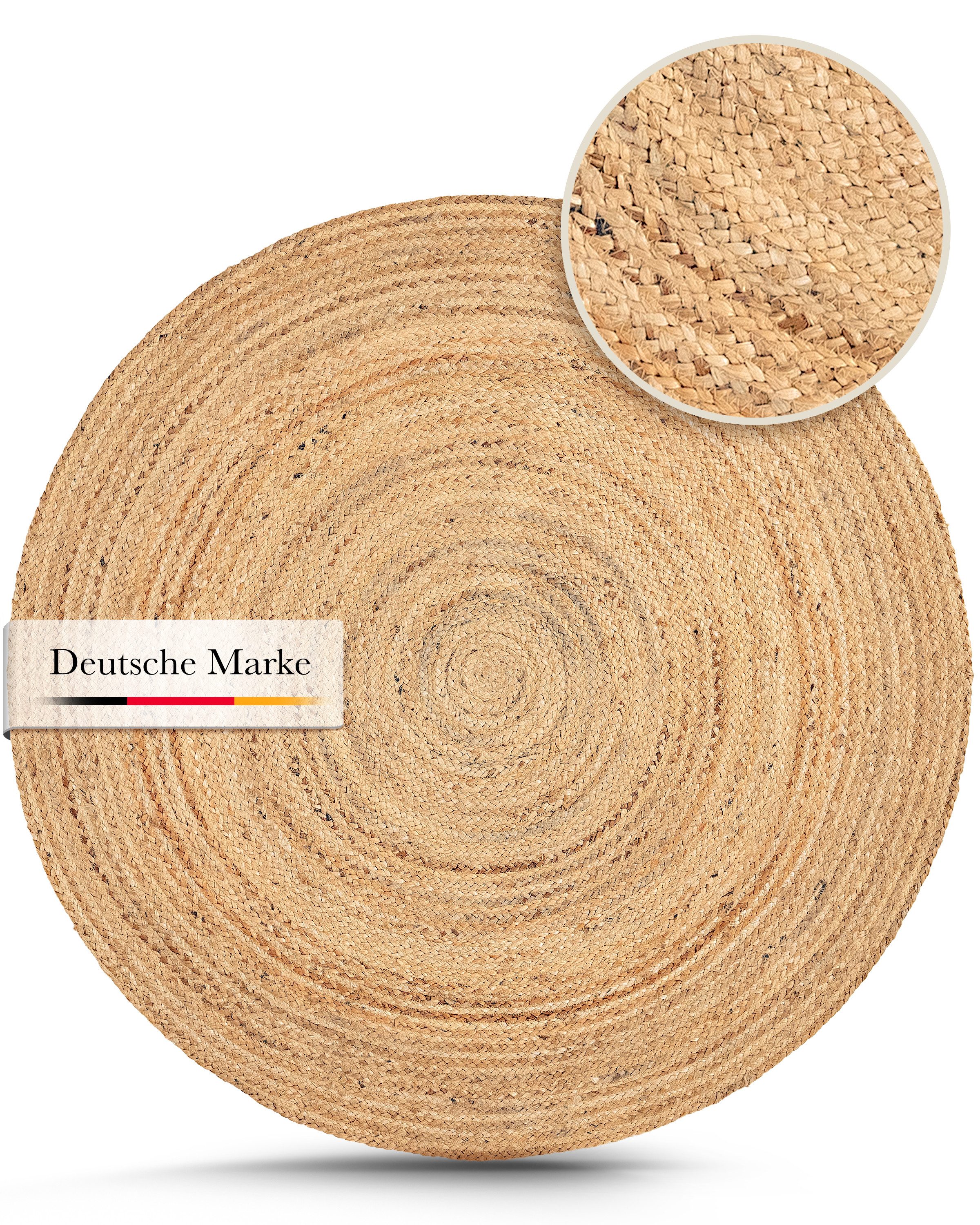 carpetfine Vloerkleed Nele jute-vloerkleed natuurmateriaal gevlochten tweezijdig te gebruiken kleed van 100% jute, in rond en ovaal, vele maten