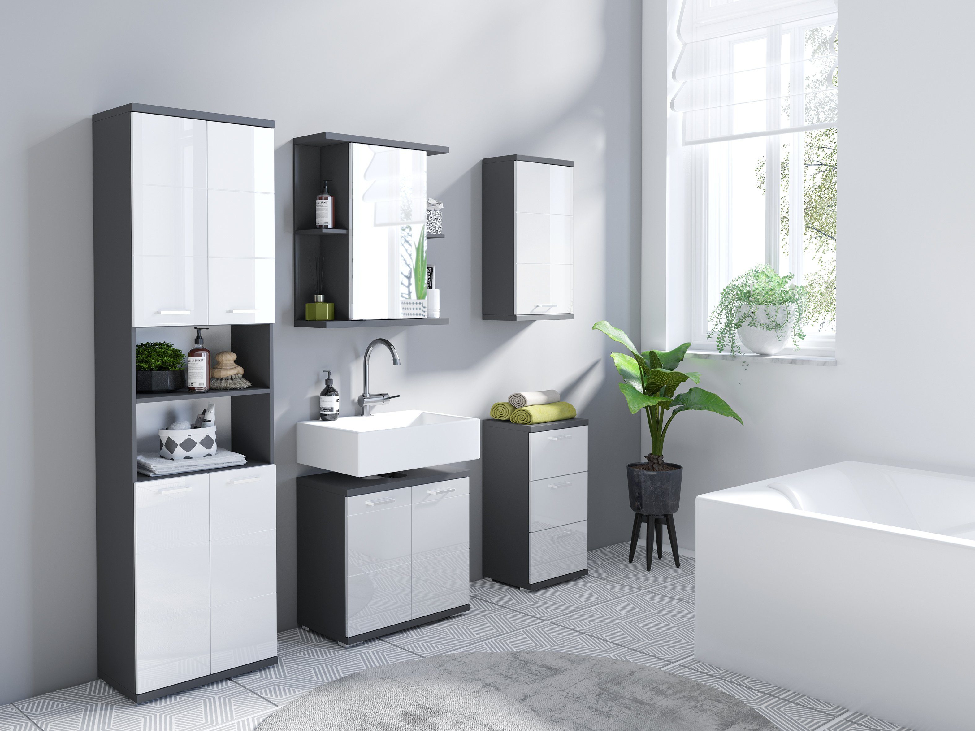 byLIVING Wastafelonderkast Nebraska Breedte 80 cm, badkamerkast, mdf-fronten in hoogglans-look