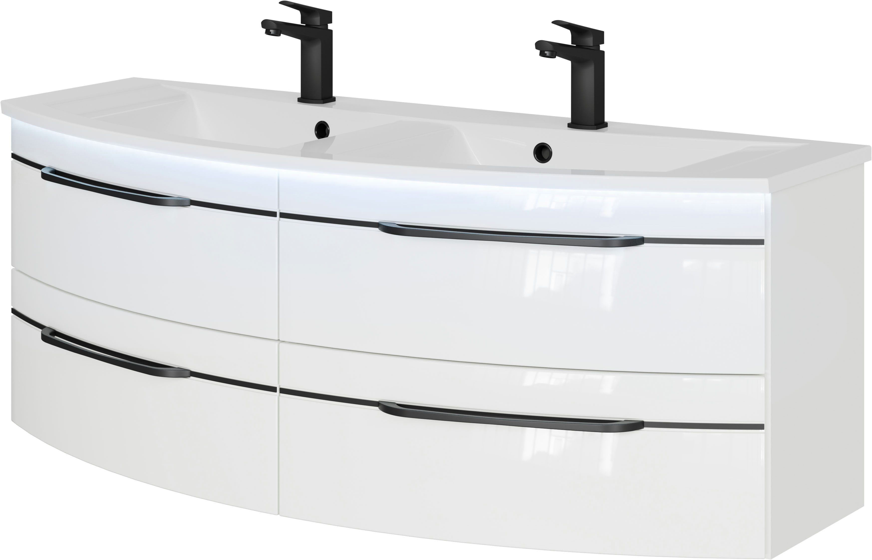 Saphir Wastafelonderkast Serie 7045 mineraalmarmeren wastafel en onderkast, 131 cm breed wastafelmeubels wit