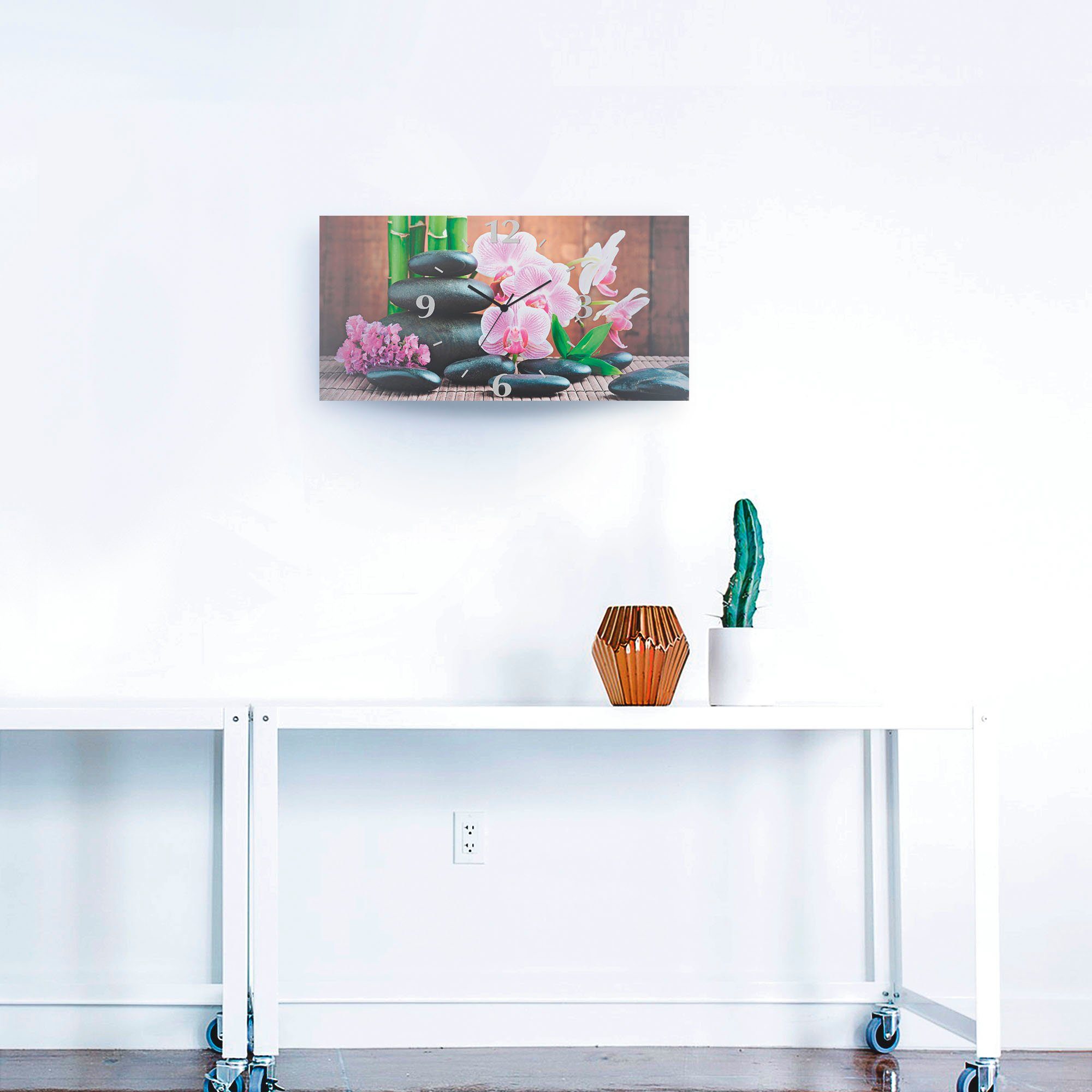 Artland Wandklok Spa concept zen stenen orchideeën 3d-look geschulpt, met kwarts- of radiografisch uurwerk, verschillende maten