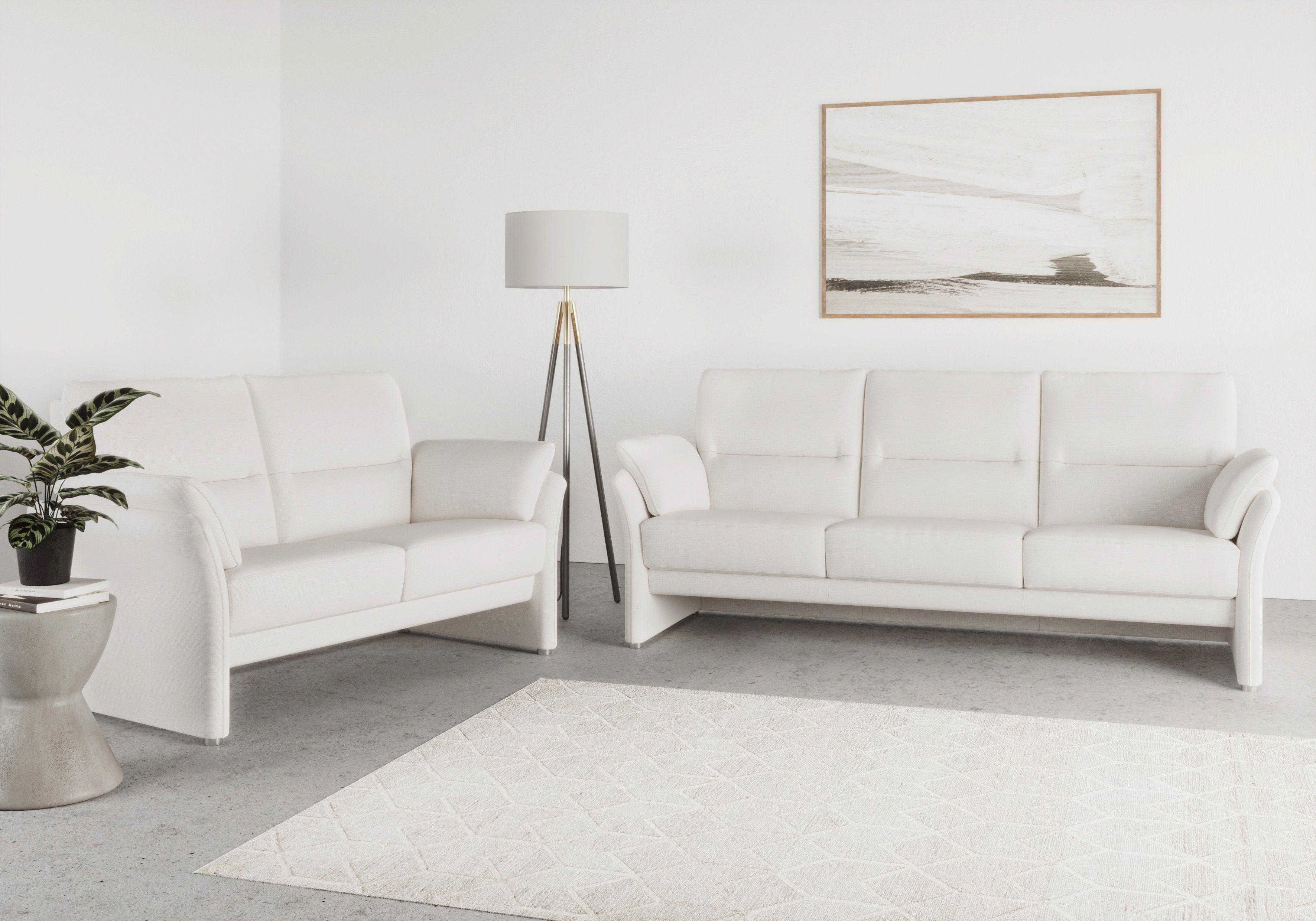 DOMO collection 3-zitsbank Pina, schmale Armlehnen, mit Federkern, kompakt & elegant met veerbasis voor hoog zitcomfort, breedte 219 cm