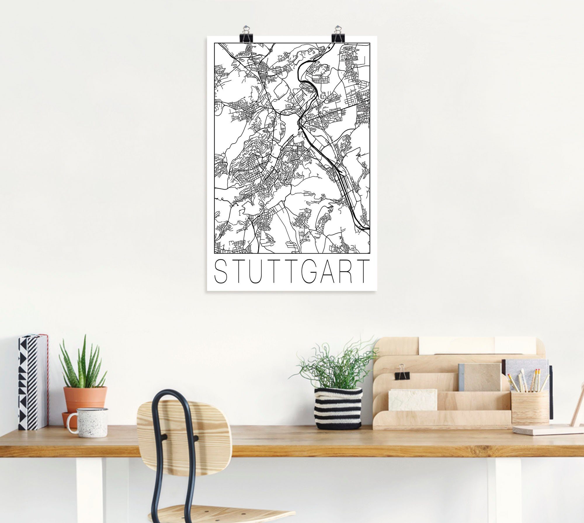 Artland Poster Retro kaart Stuttgart Duitsland als artprint van aluminium, artprint op linnen, muursticker of poster in verschillende maten